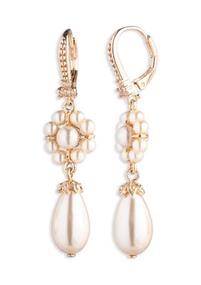 Gold Tone Blush Pearl Drop Earrings