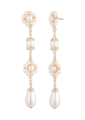 Gold Tone Blush Pearl Linear Earrings