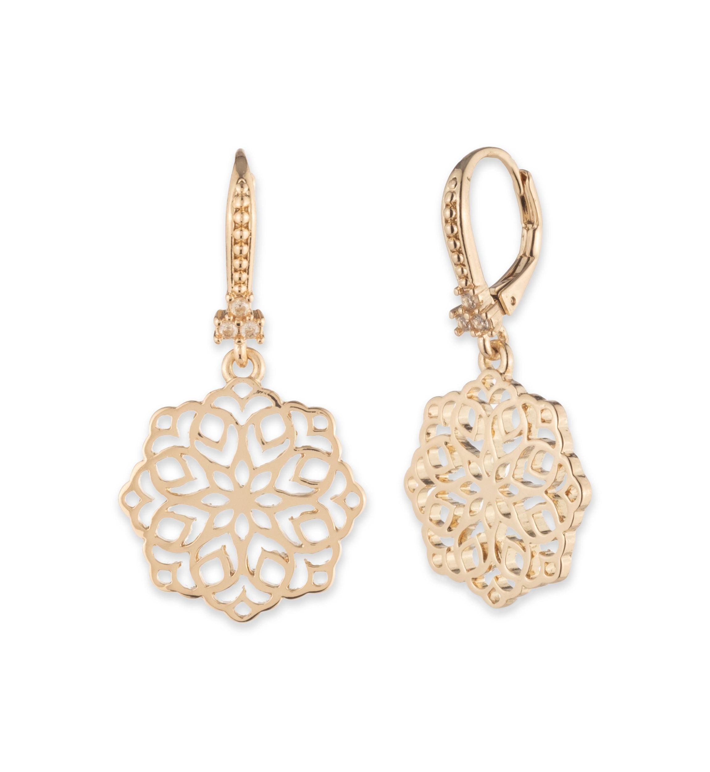 Gold Tone Filigree Drop Earrings