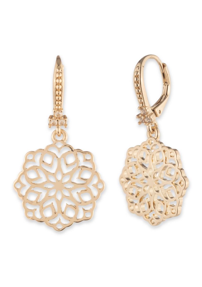 Gold Tone Filigree Drop Earrings