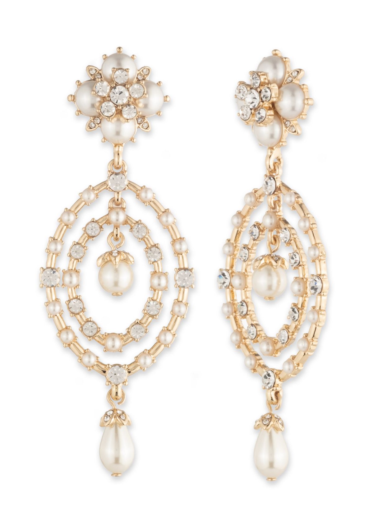 Gold Tone White Pearl Orbital Earrings