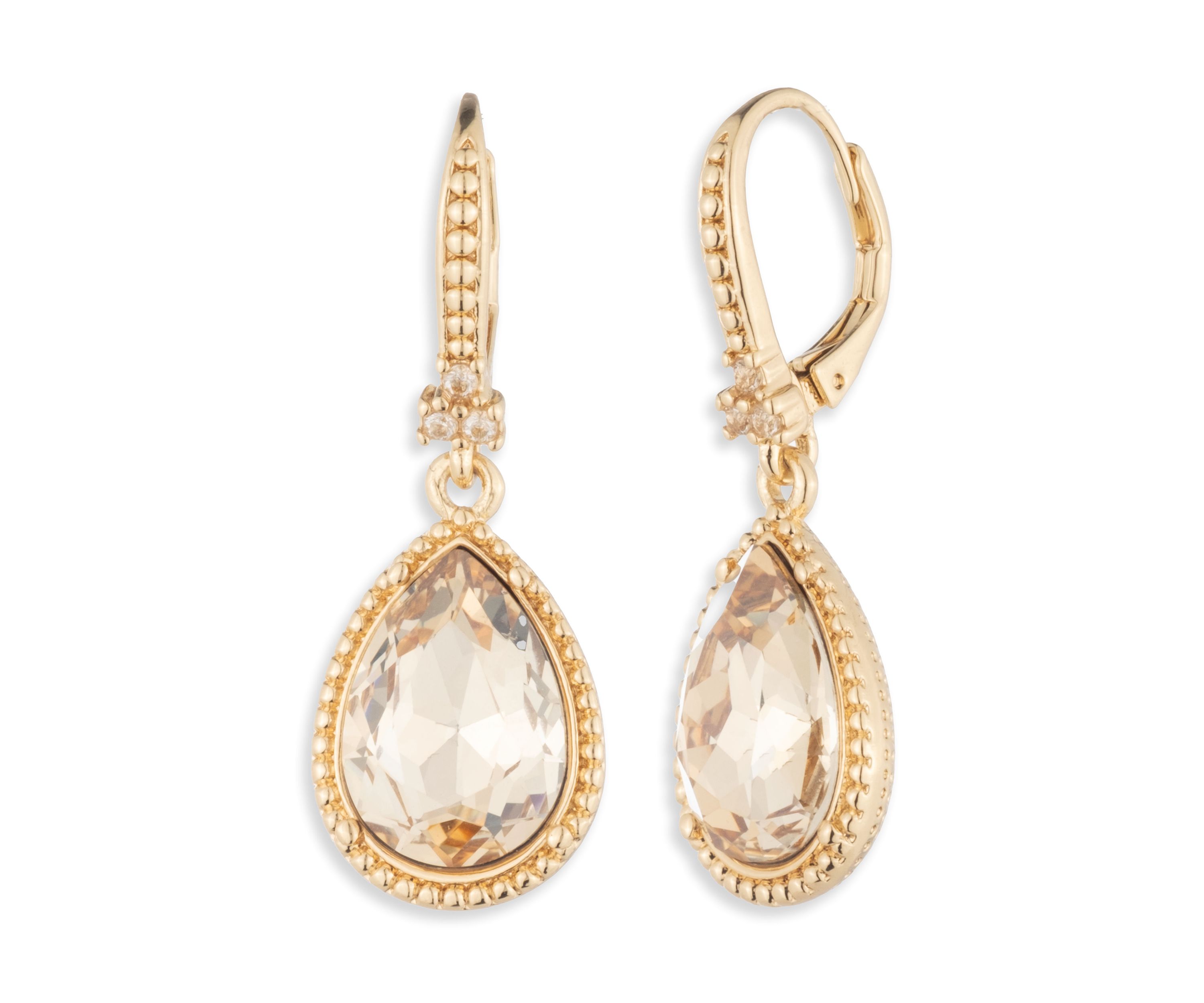 Gold Tone Tear Drop Crystal Earrings