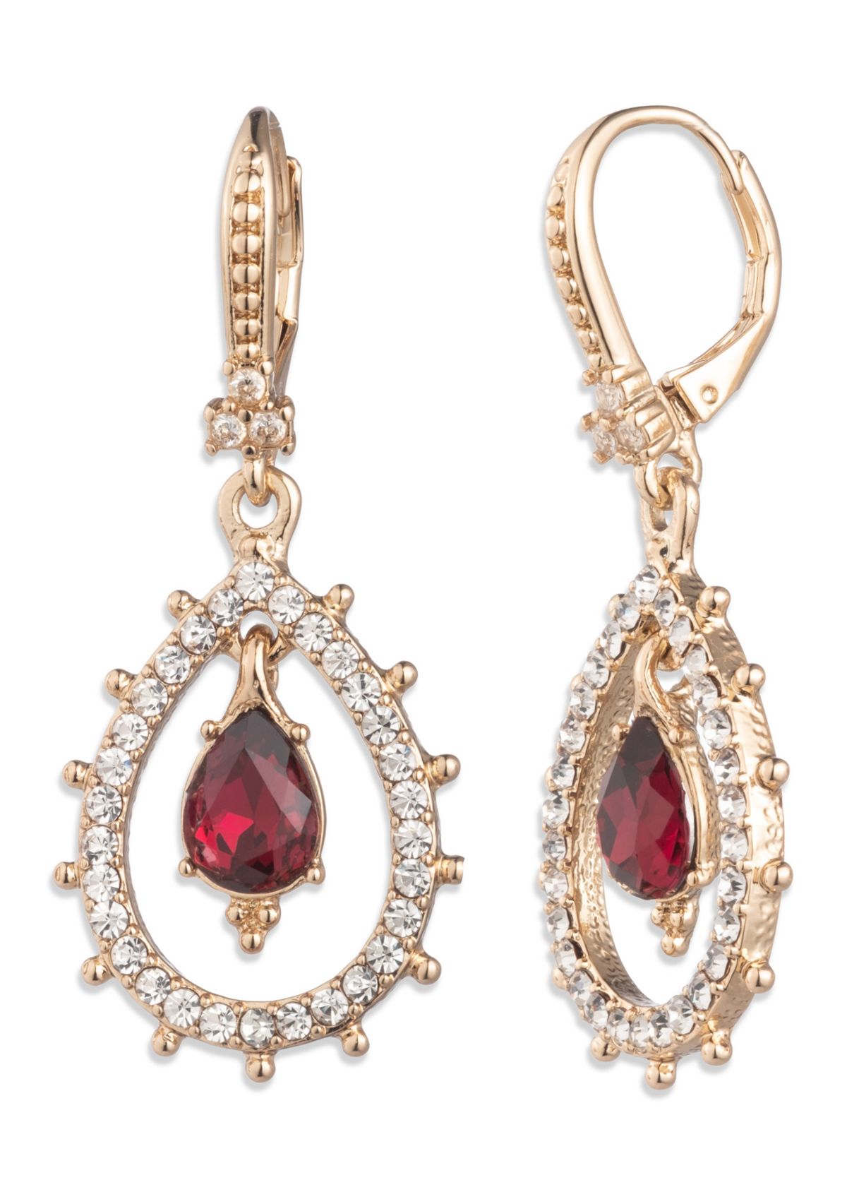 Red Pear Stone Orbital Drop Earrings