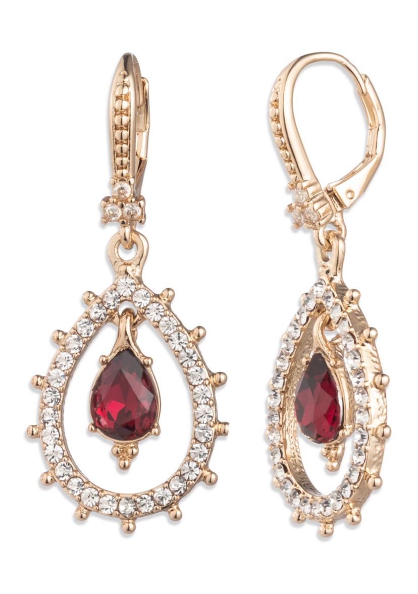 Red Pear Stone Orbital Drop Earrings