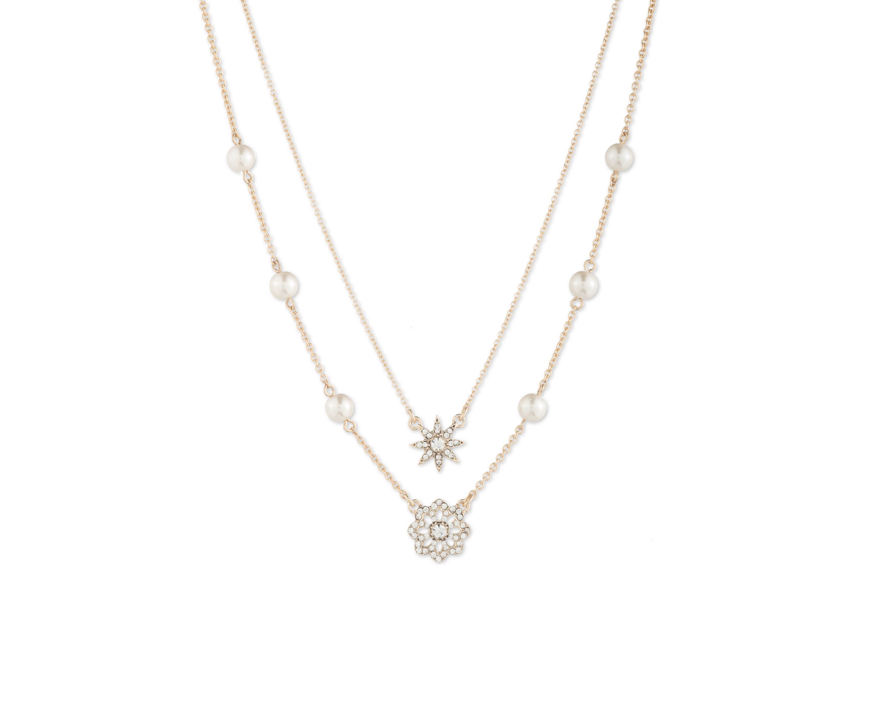 Gold Tone Double Row Pendant Necklace