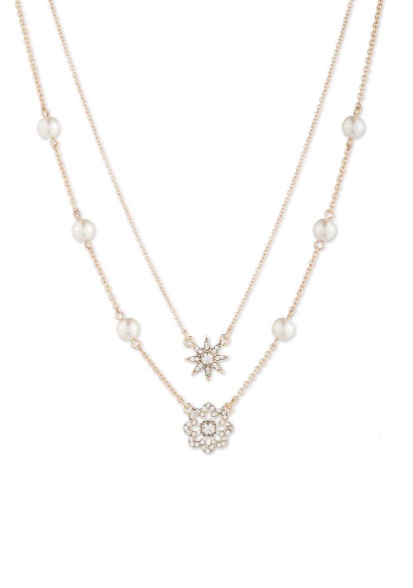 Gold Tone Double Row Pendant Necklace