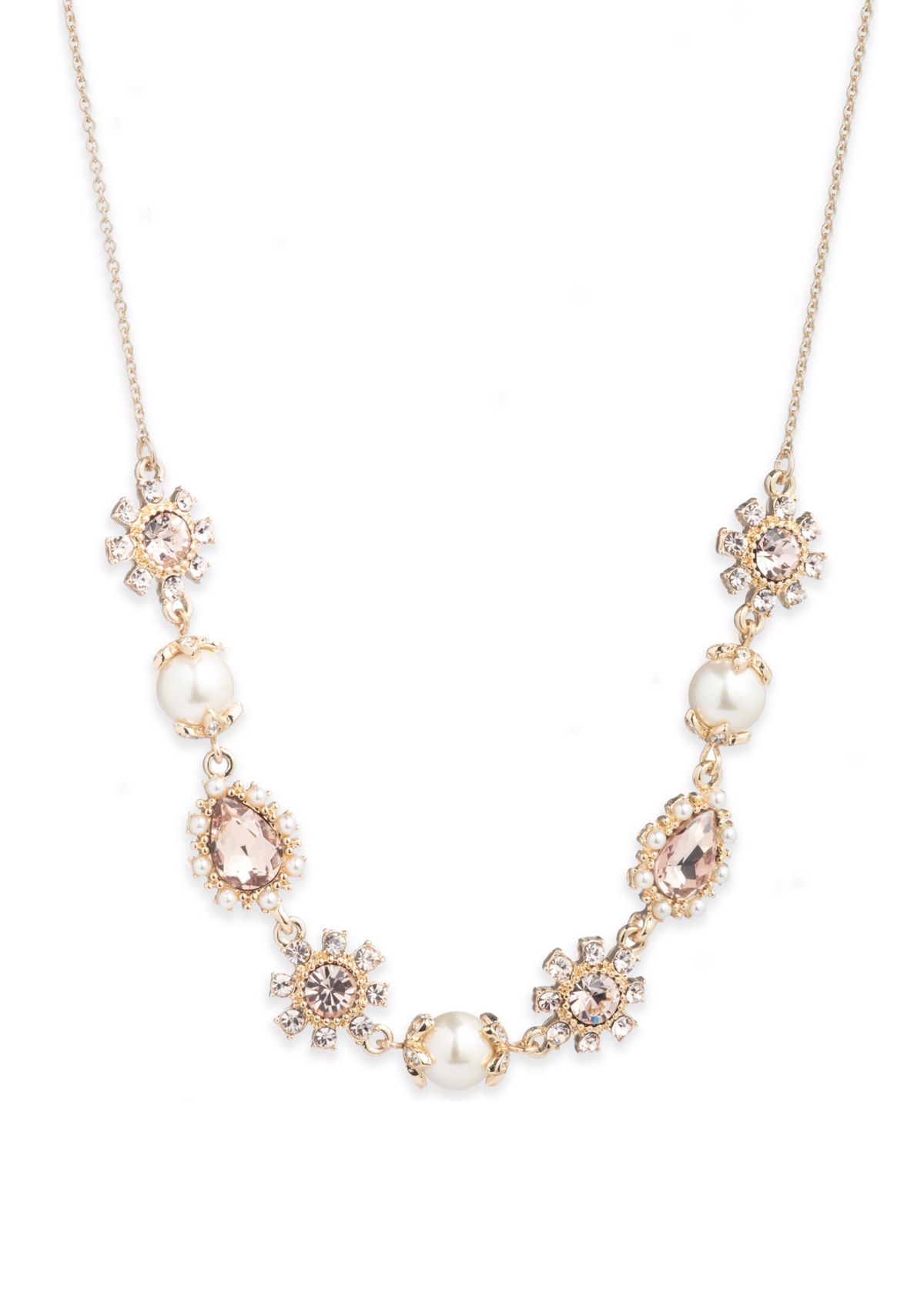Gold Tone Pink Pearl Frontal Necklace