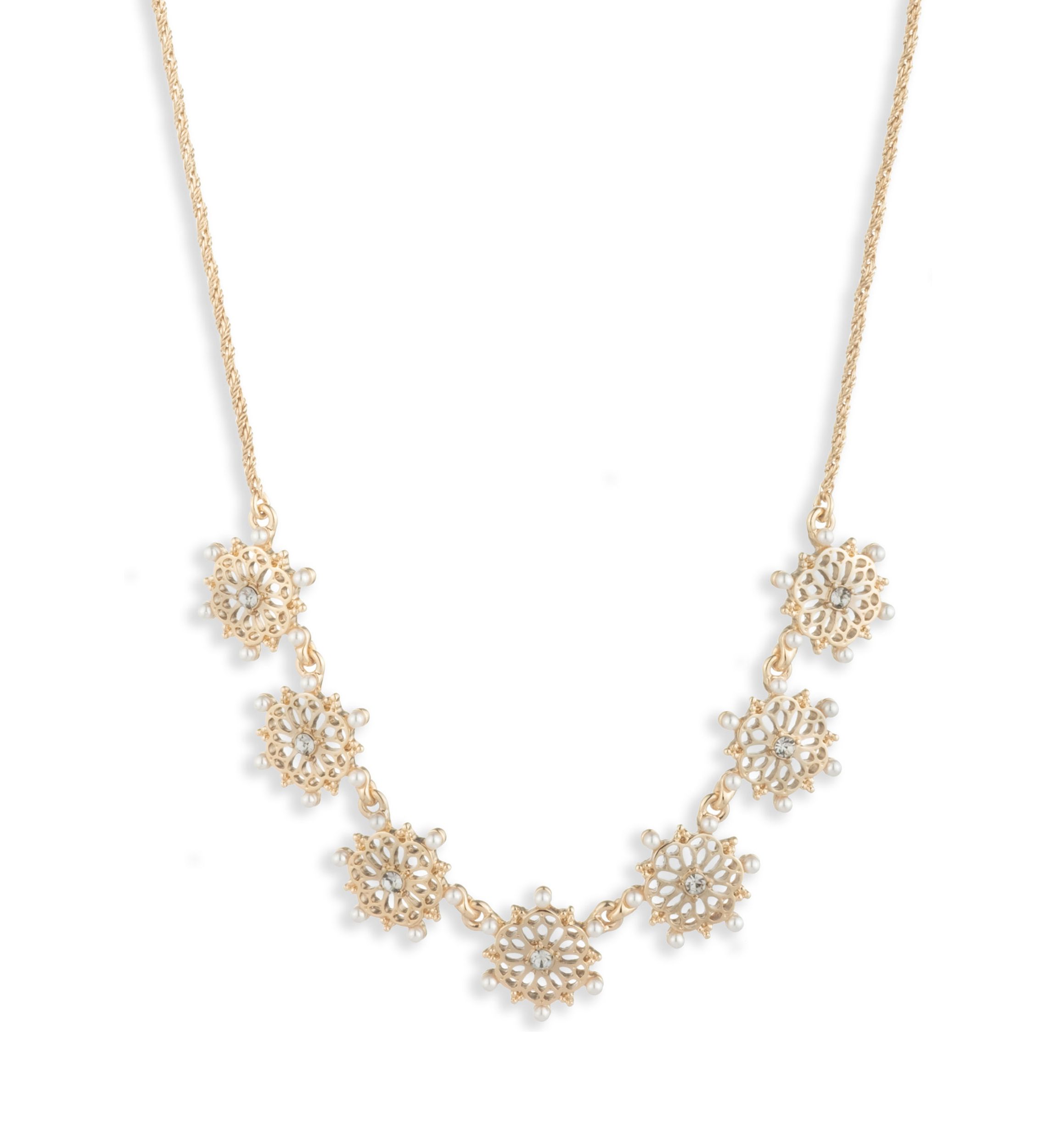 Gold Tone Pearl Filigree Frontal Necklace