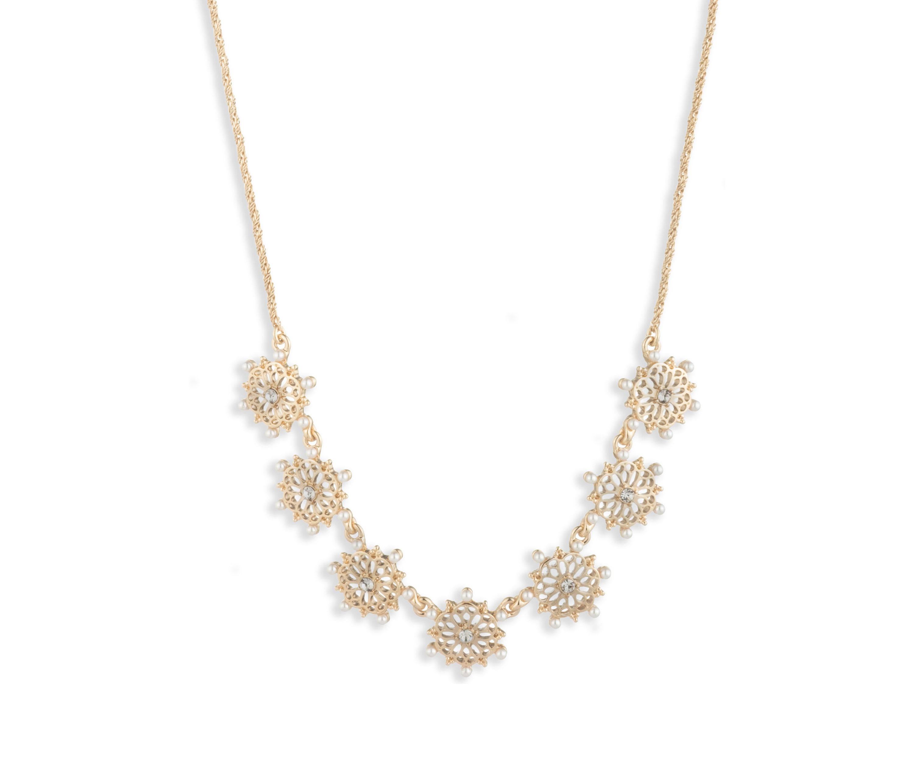 Gold Tone Pearl Filigree Frontal Necklace