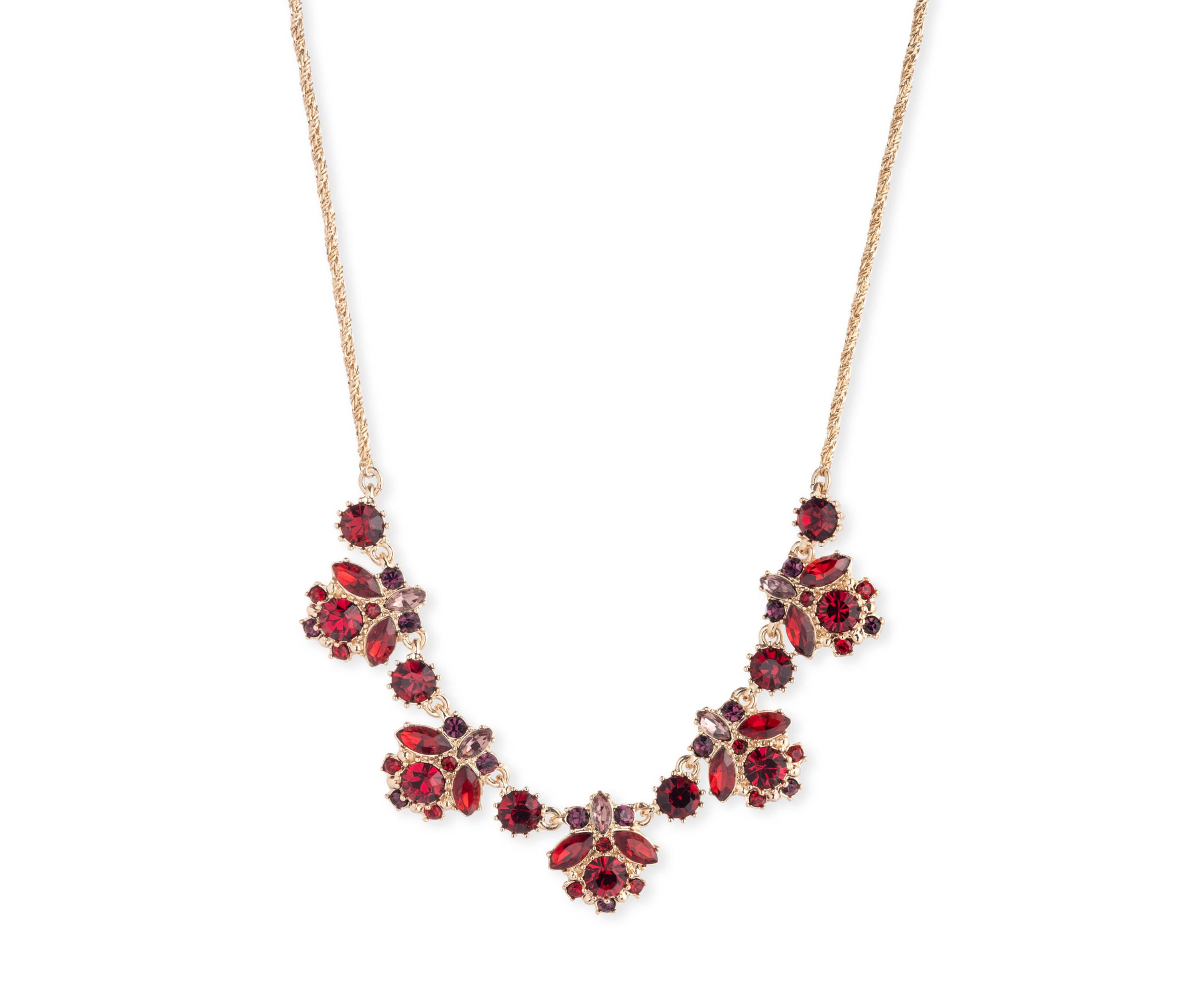 Gold Tone Siam Stone Frontal Necklace