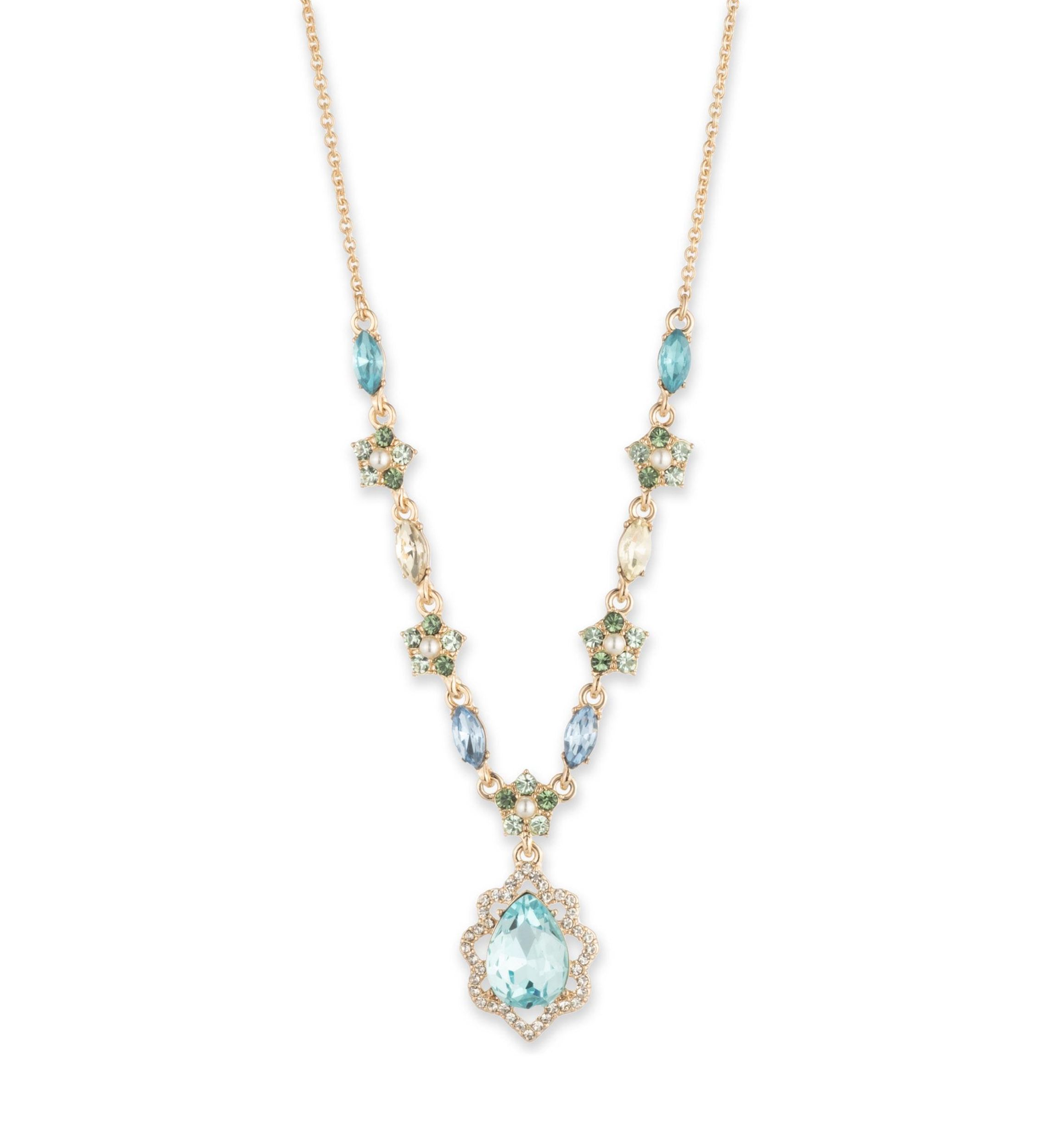 Gold Tone Blue 16" Y Necklace