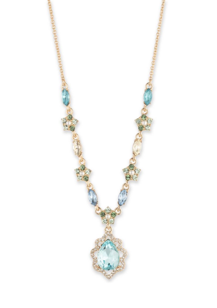 Gold Tone Blue 16" Y Necklace