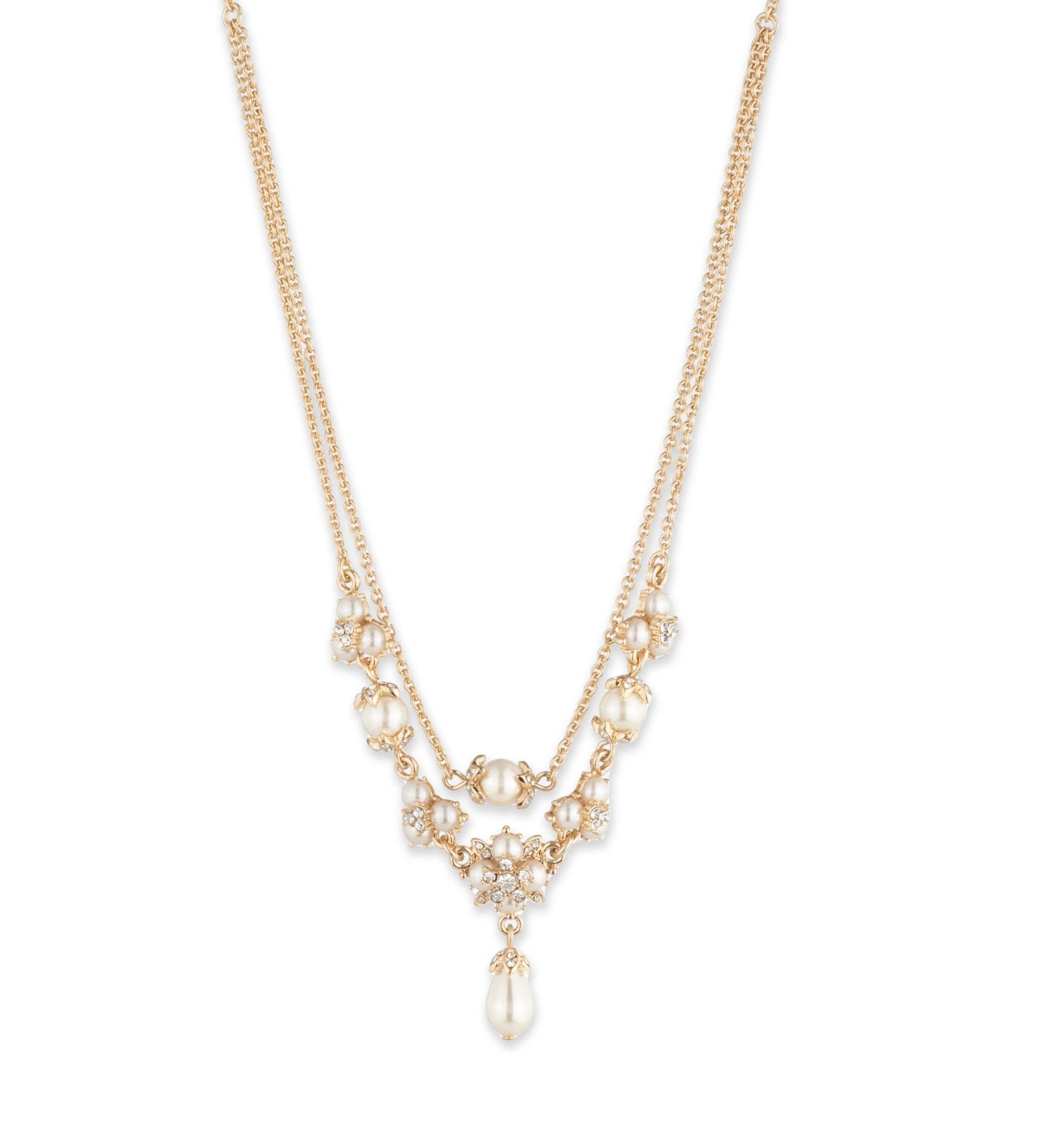 Gold Tone Pearl Pendant Frontal Necklace
