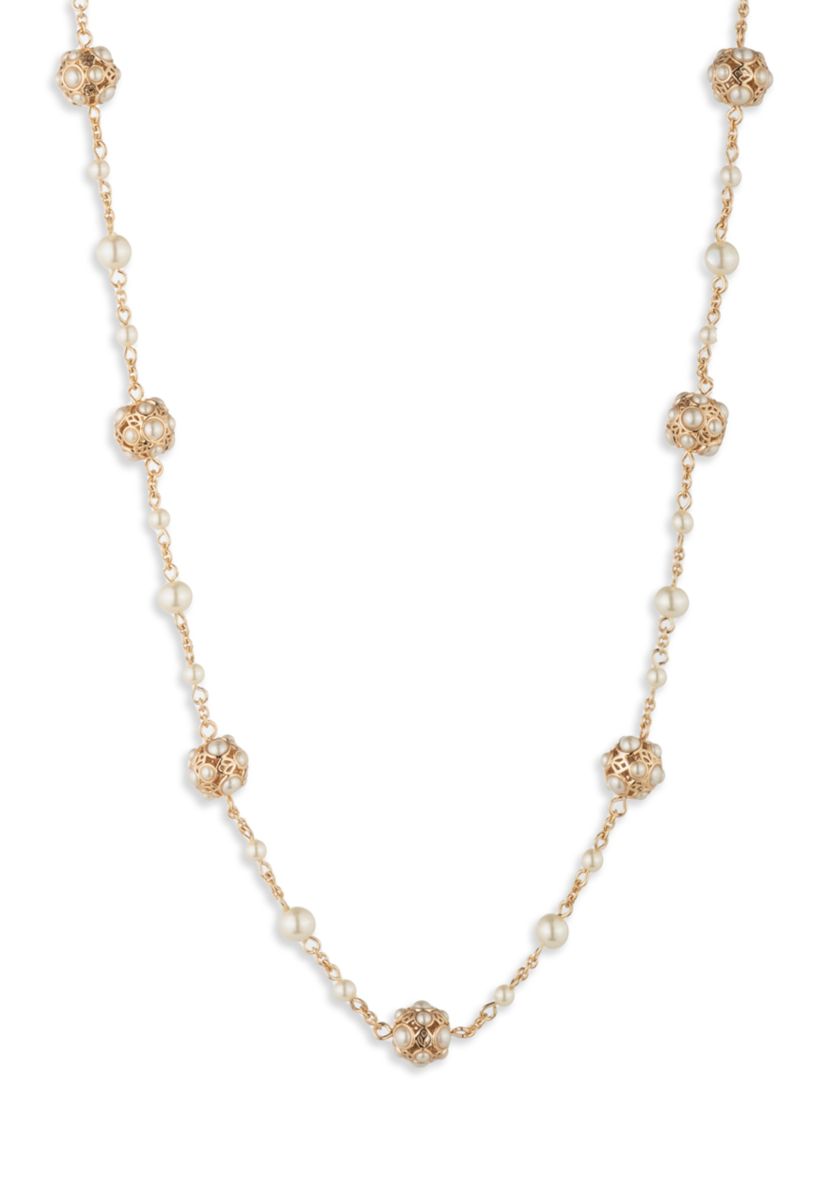 Gold Tone Pearl Collar Necklace