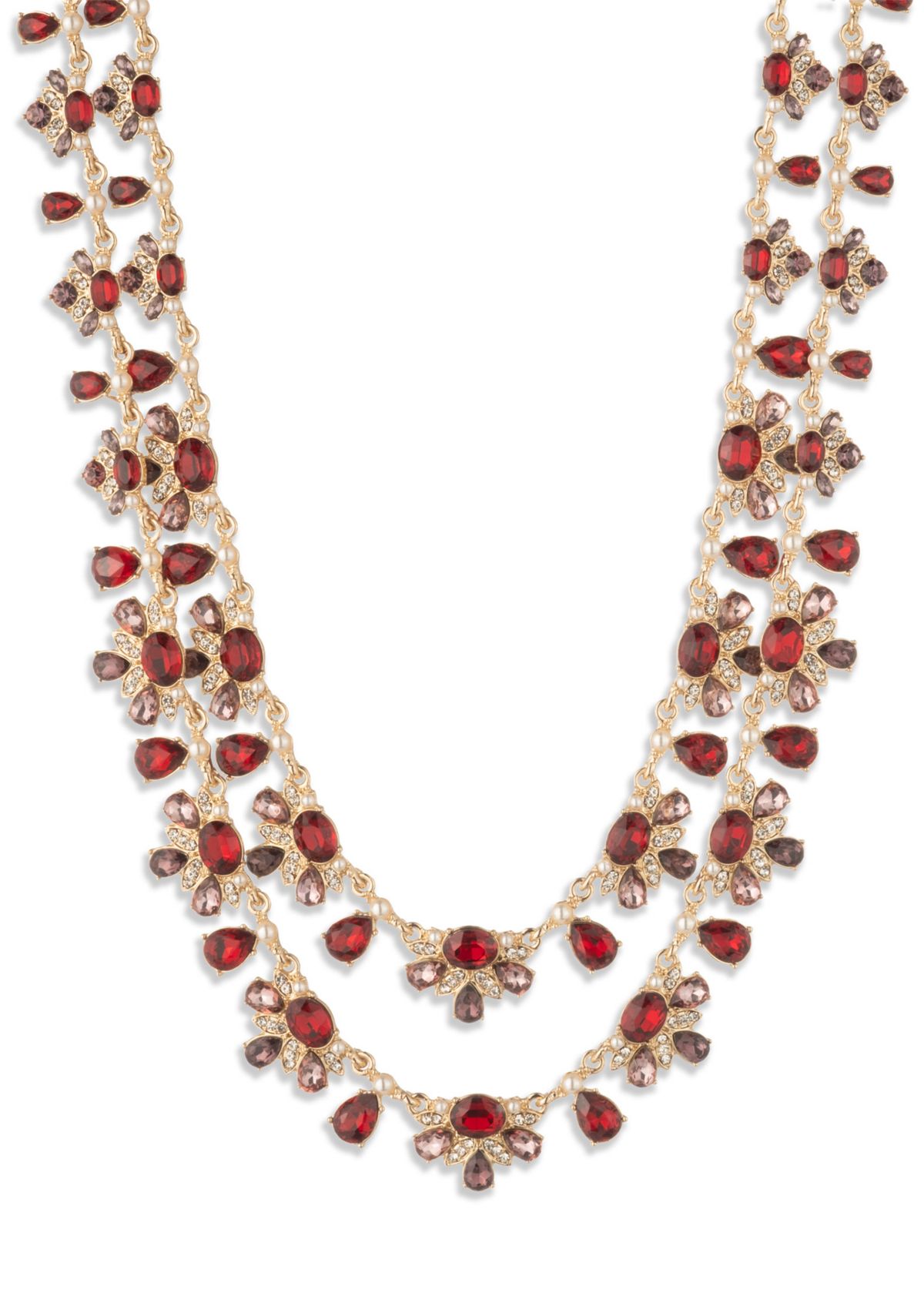 Red Crystal Multi Row Necklace