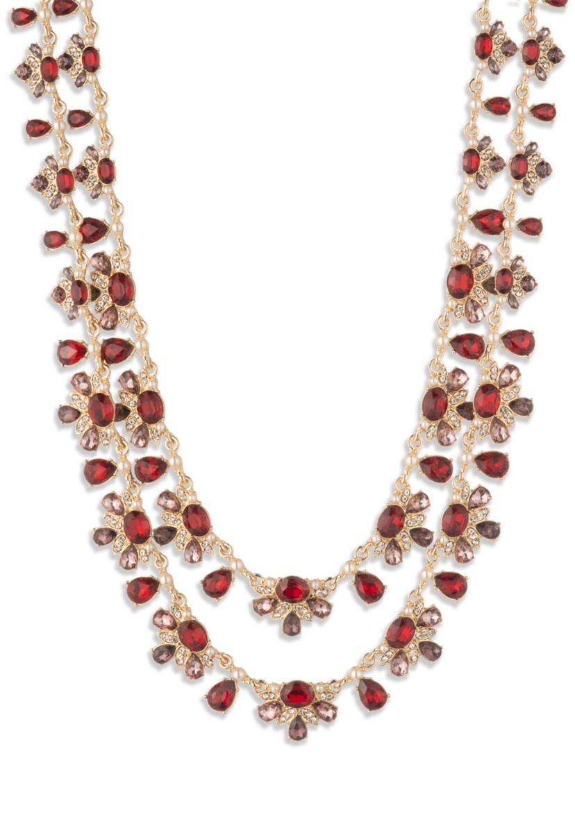 Red Crystal Multi Row Necklace