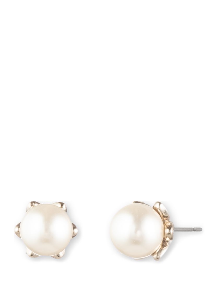 8 mm Gold Tone and Cream Pearl Stud Earrings