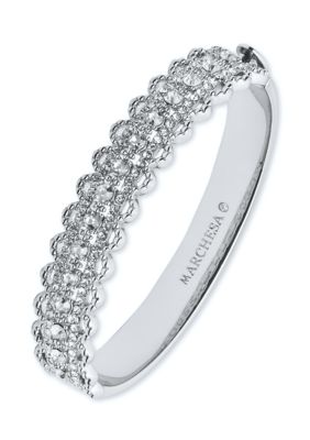 Marchesa Silver Tone Crystal Filigree Bangle Bracelet