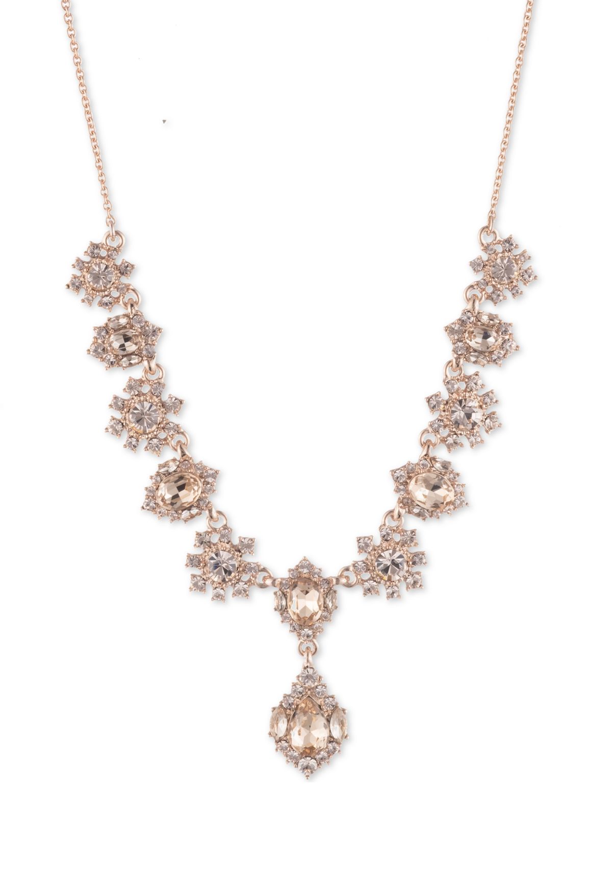 Rose Gold Tone 16" Pink Y Neck Necklace