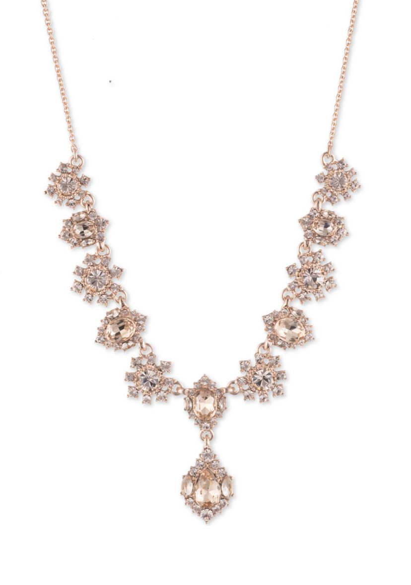 Rose Gold Tone 16" Pink Y Neck Necklace