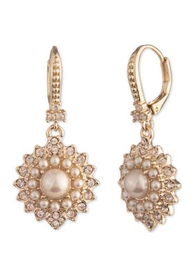 Marchesa Silver Tone White Round Pearl Drop Earrings
