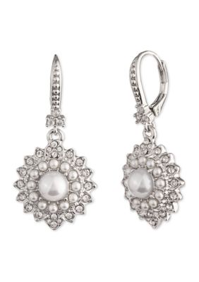 Marchesa Silver Tone White Round Pearl Drop Earrings