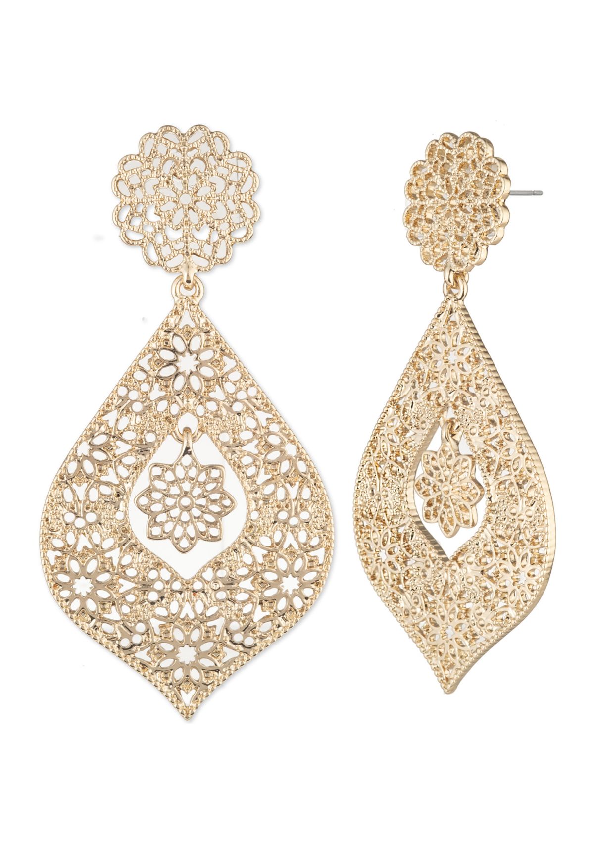 Marchesa Gold Tone Large Filigree Drop Earrings | Belk
