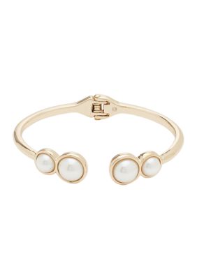 Crown & Ivy™ Gold Tone Pearl Hinge Bangle Bracelet | belk