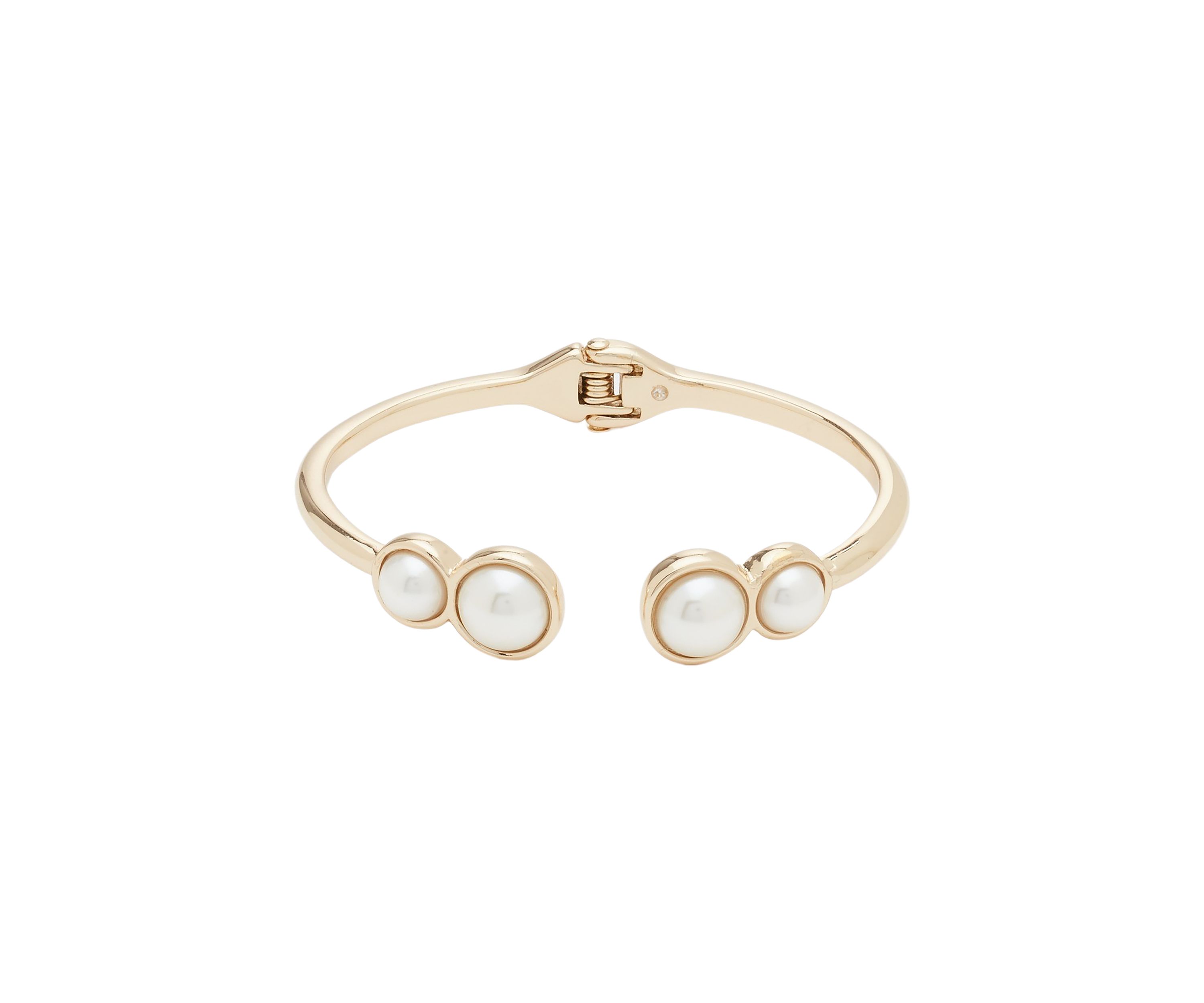 Gold Tone Pearl Hinge Bangle Bracelet 