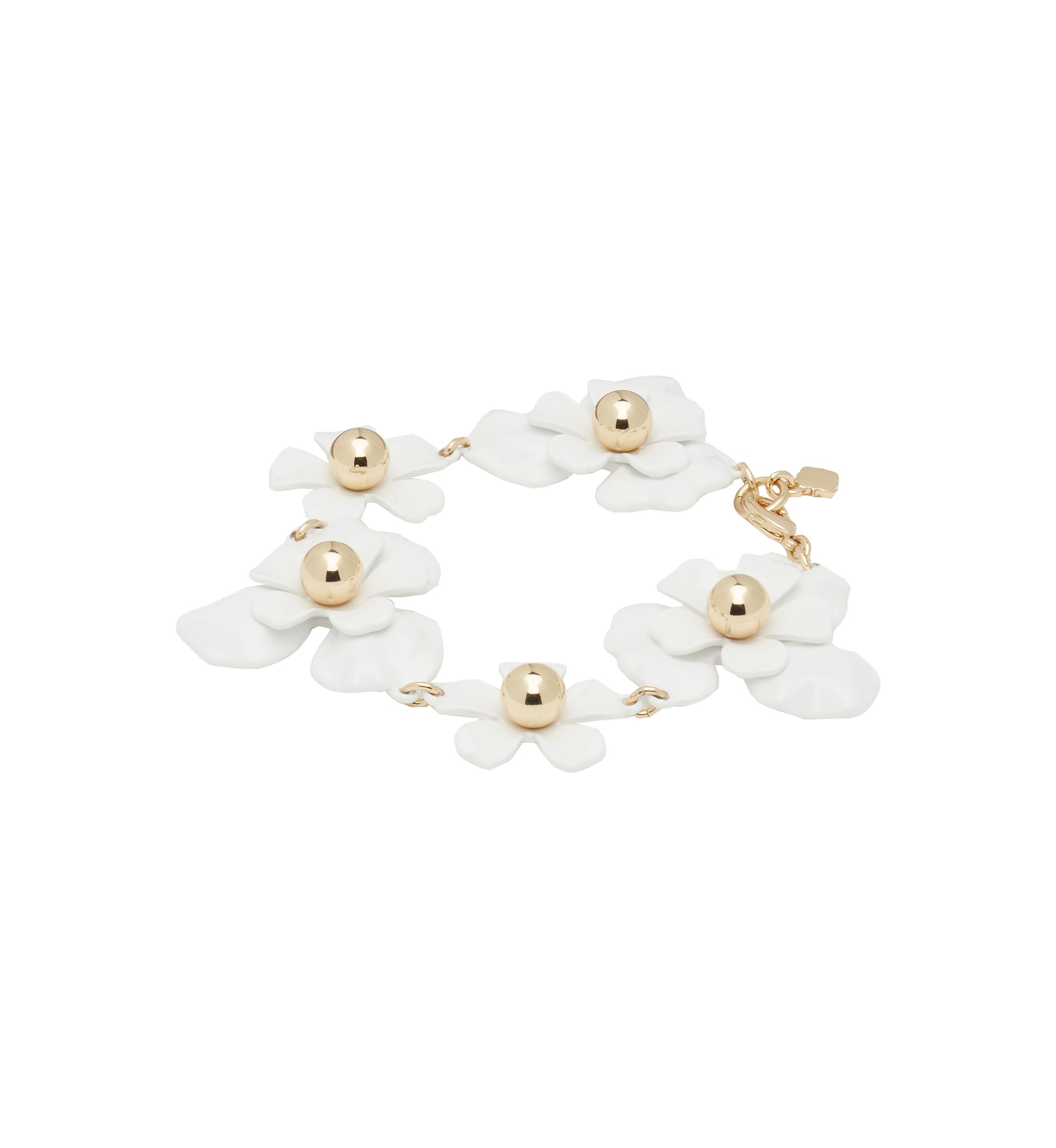 Gold Tone White Enamel Flower Line Bracelet