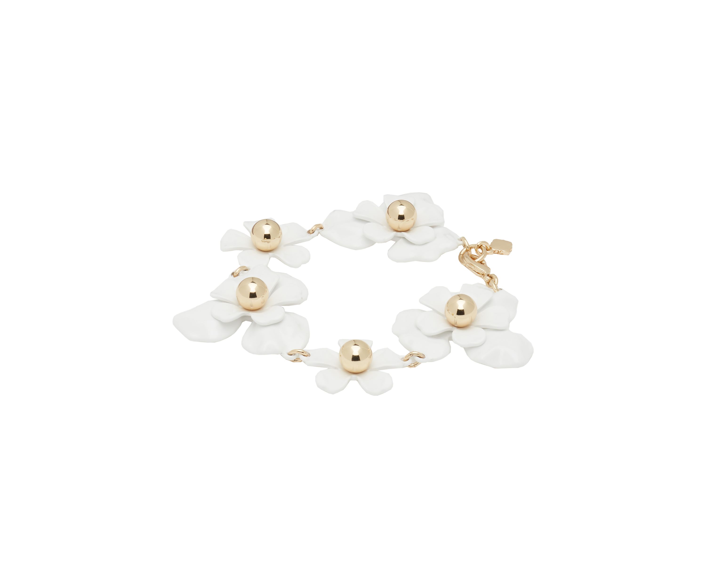 Gold Tone White Enamel Flower Line Bracelet