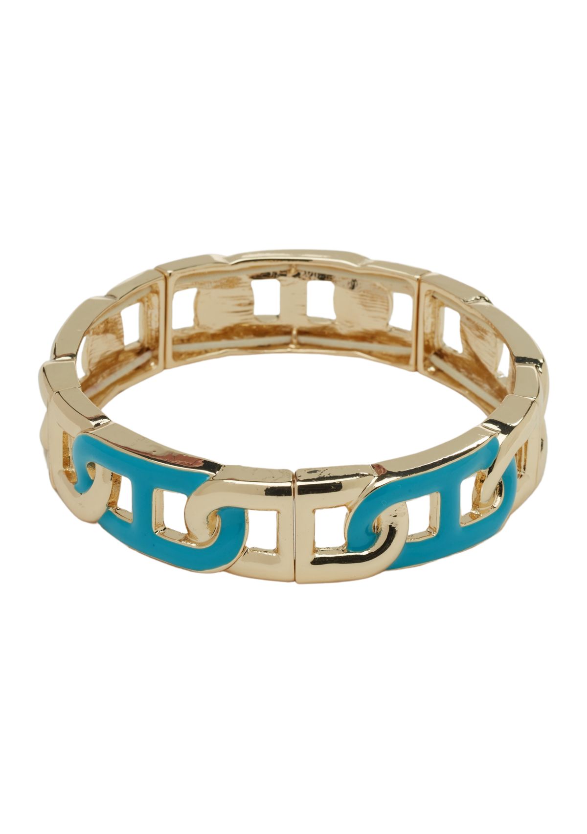 Gold Tone Turquoise Enamel Link Stretch Bracelet
