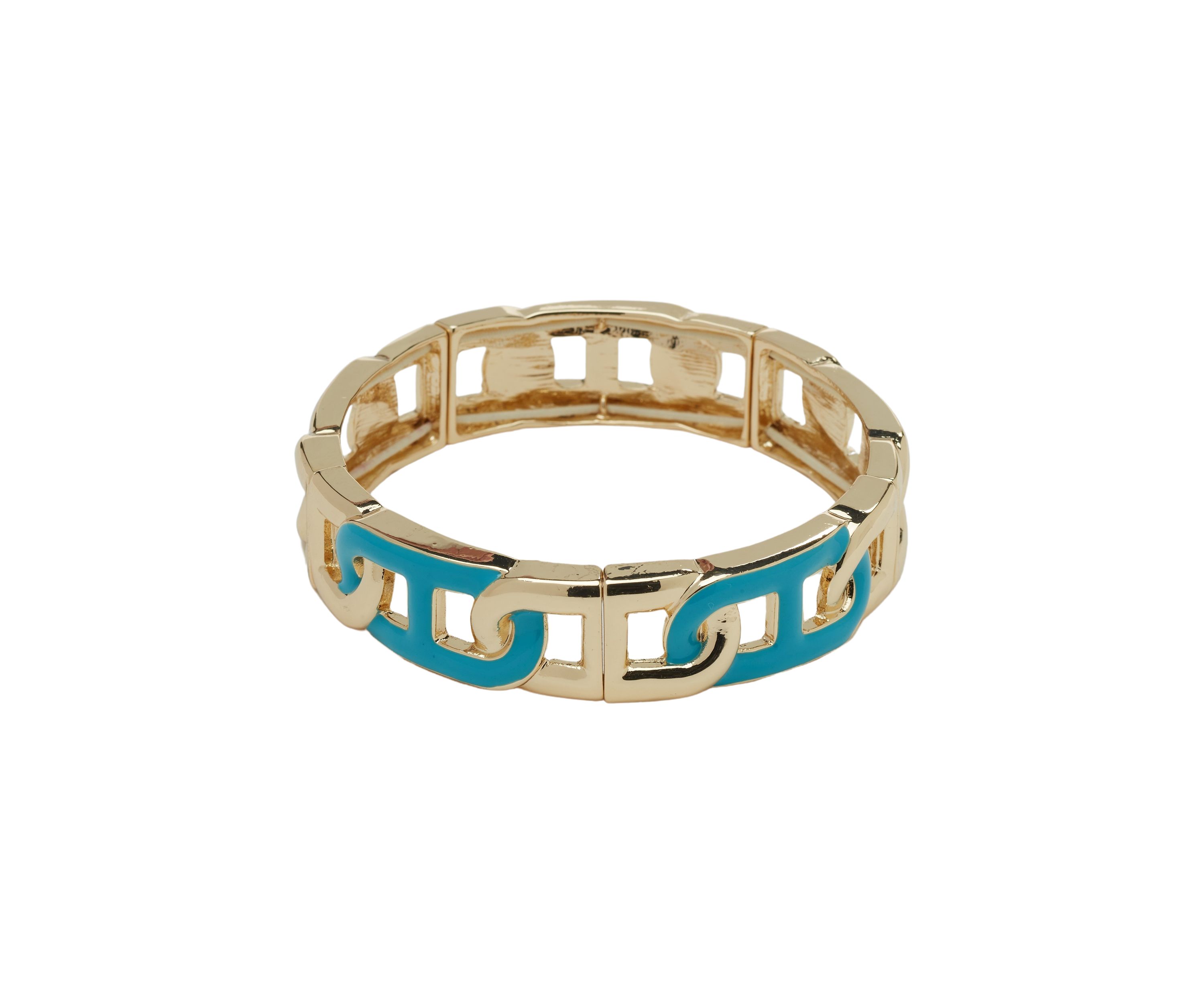 Gold Tone Turquoise Enamel Link Stretch Bracelet