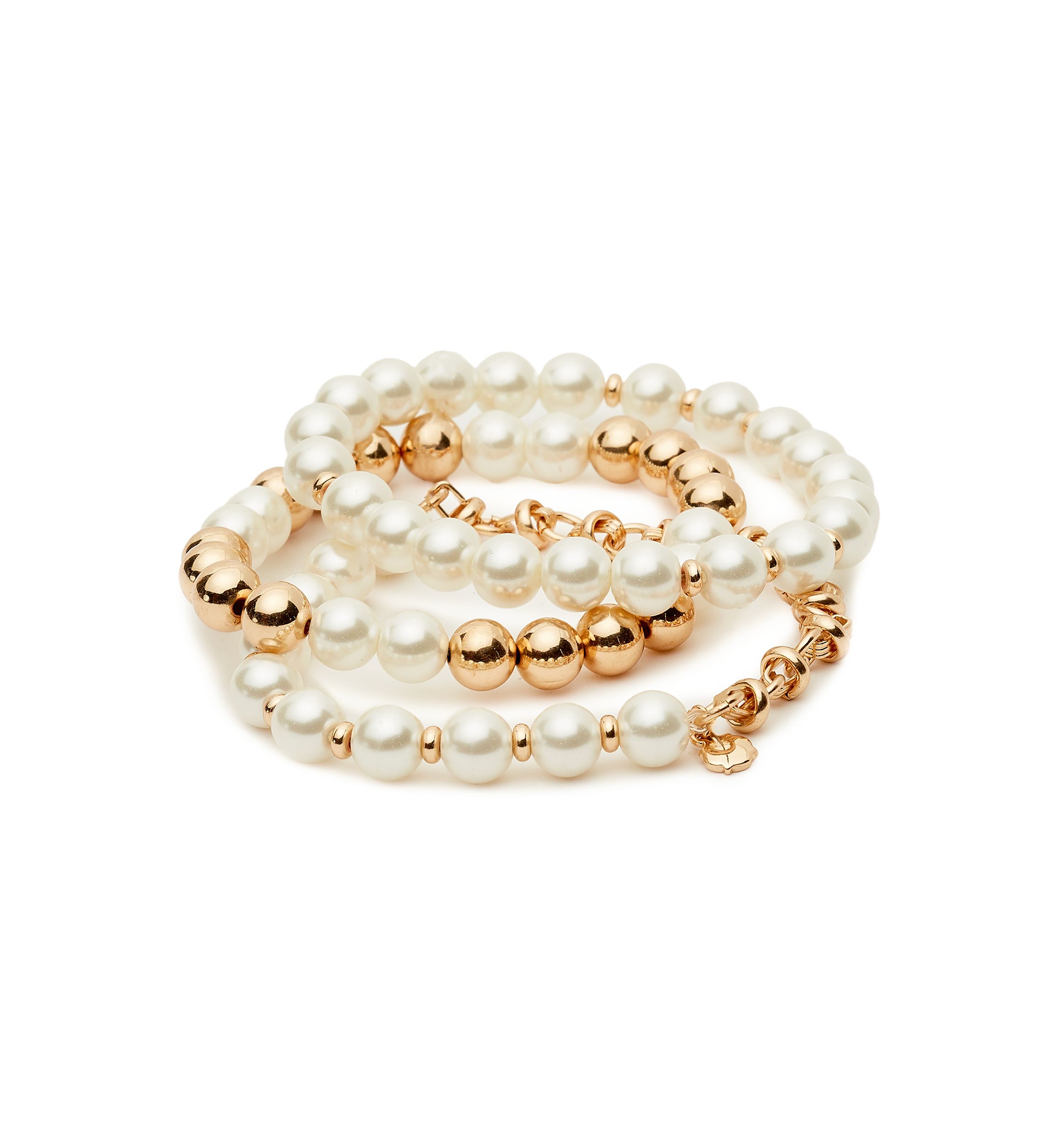 Gold Tone Pearl Bracelet Set