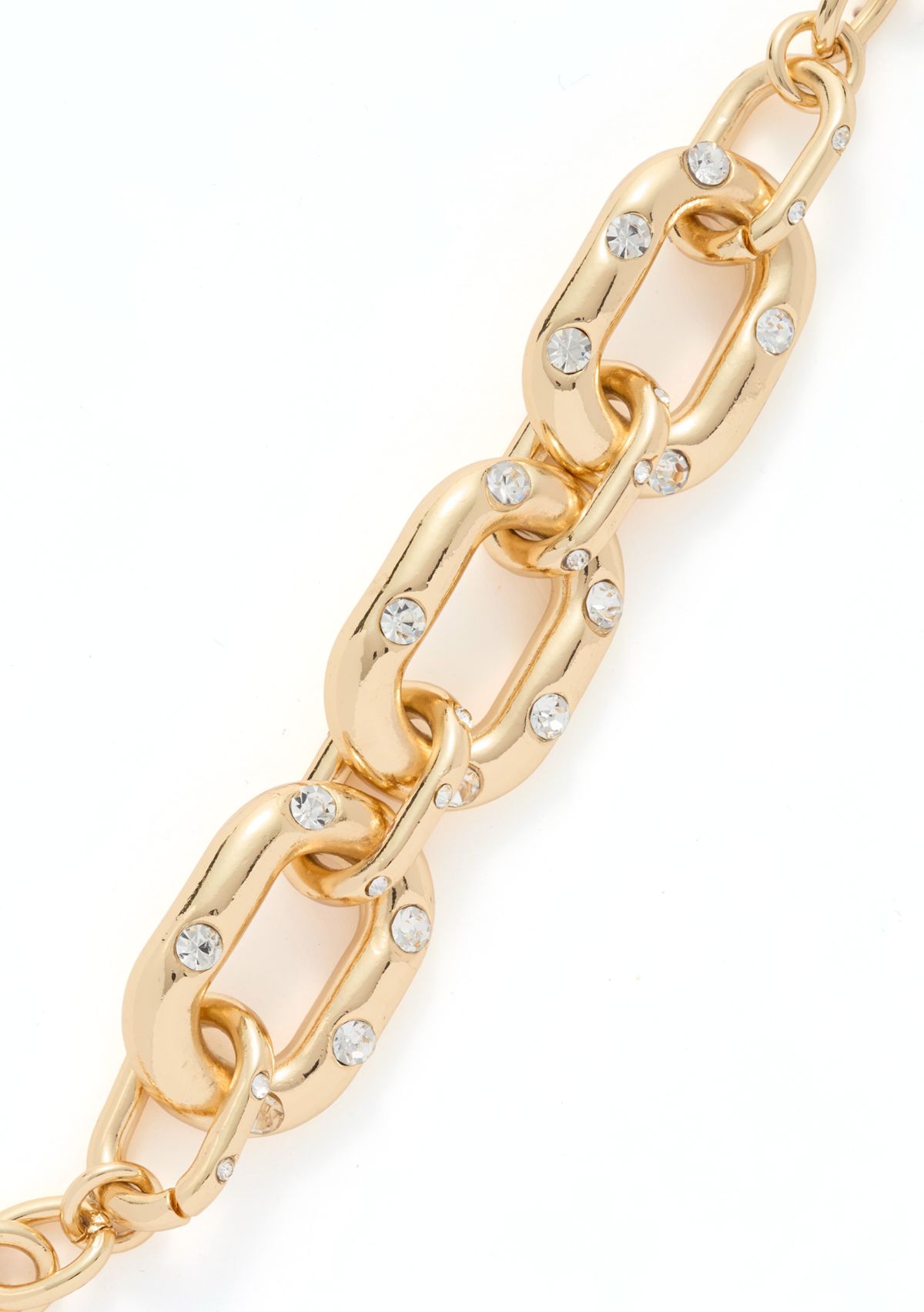 Gold Tone Crystal Pavé Link Chain Flex Bracelet
