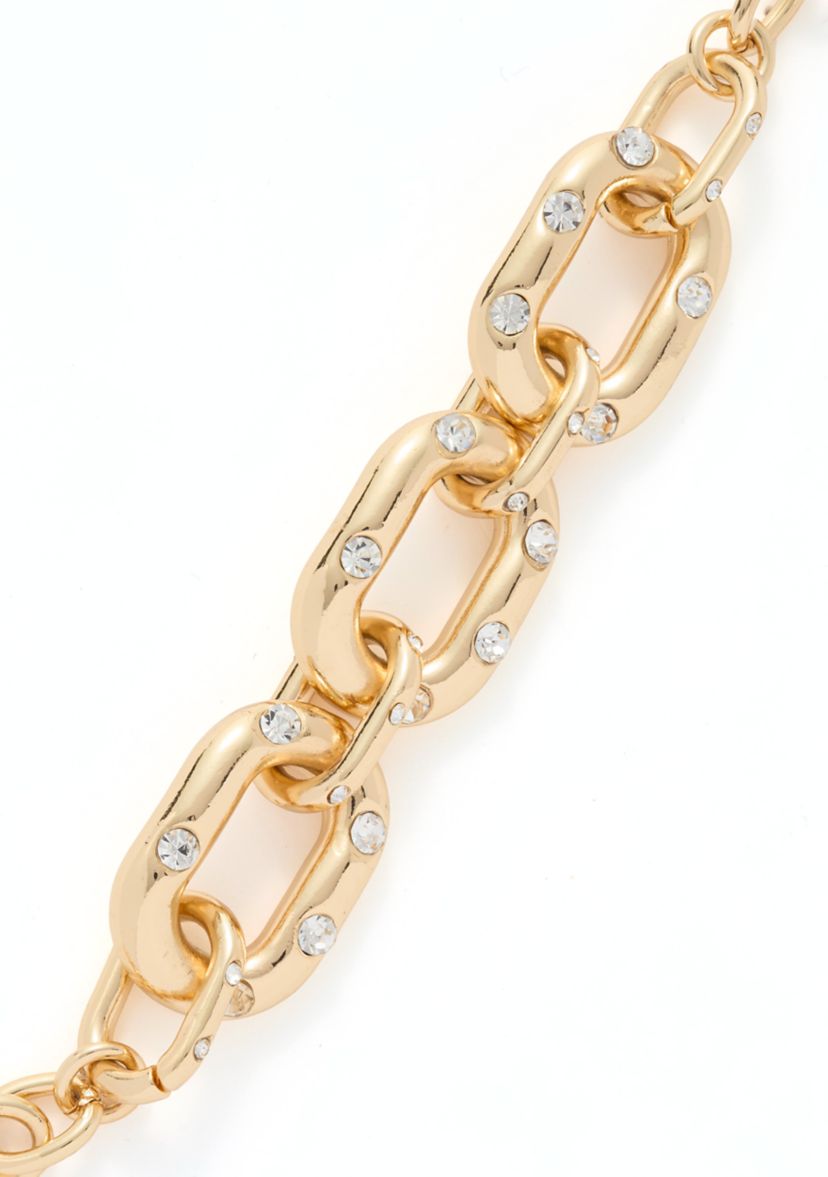 Gold Tone Crystal Pavé Link Chain Flex Bracelet