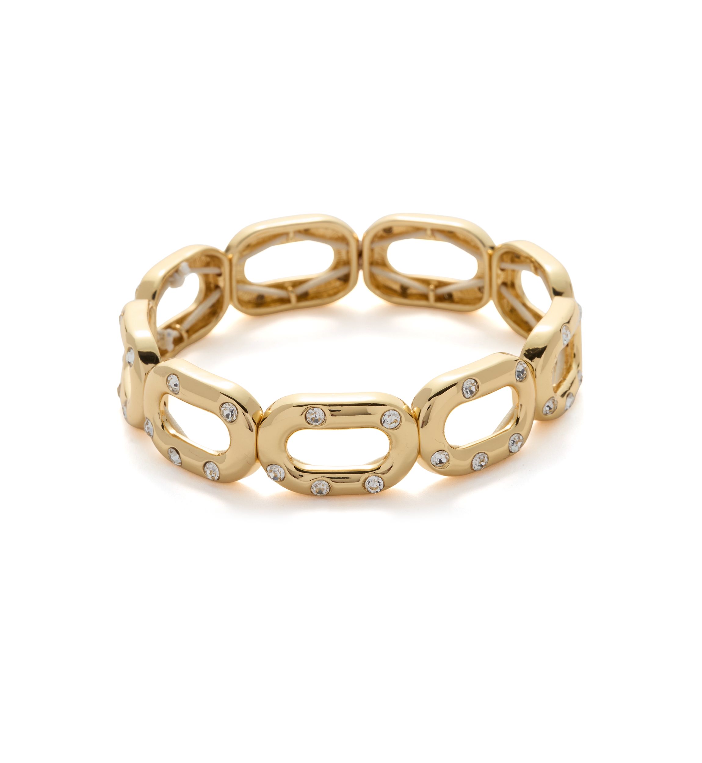 Gold Tone Crystal Pavé Link Chain Stretch Bracelet