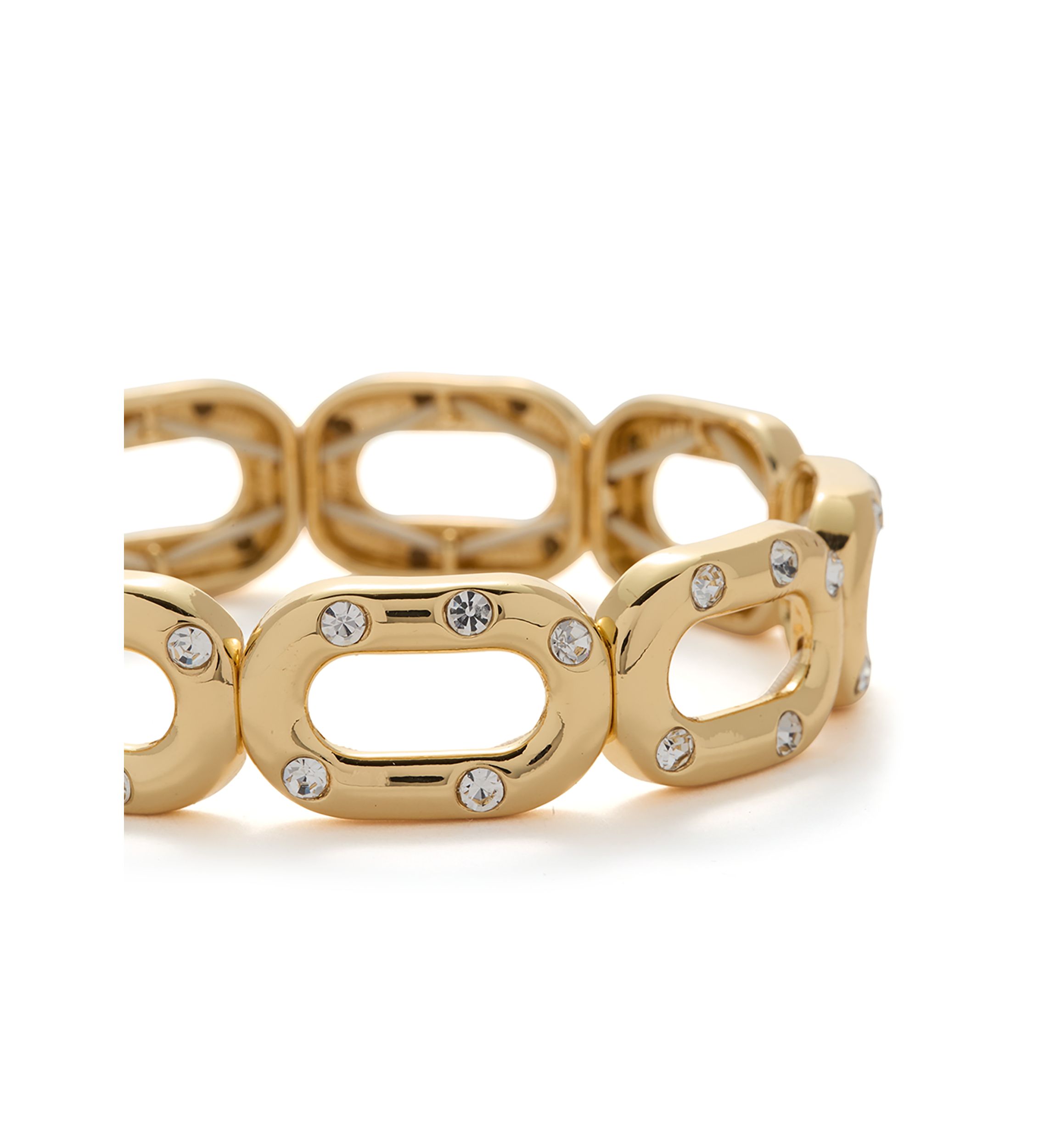 Gold Tone Crystal Pavé Link Chain Stretch Bracelet