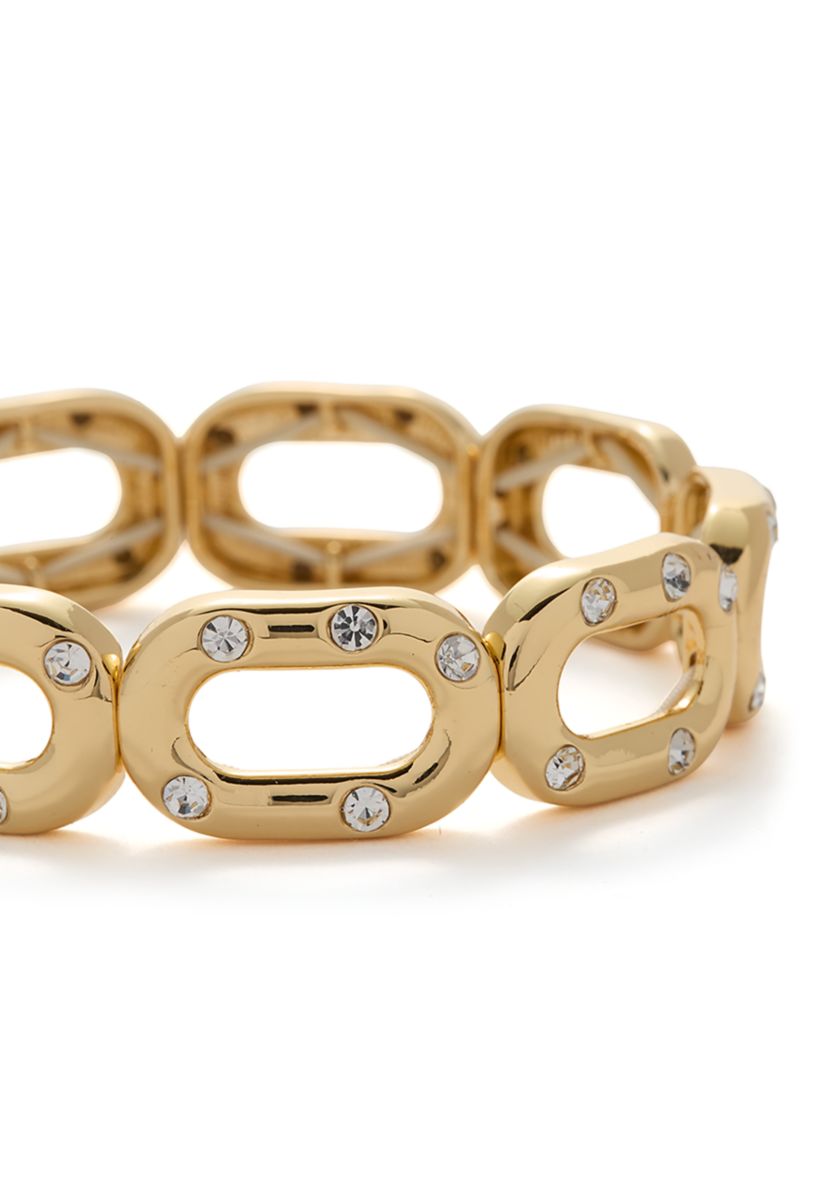 Gold Tone Crystal Pavé Link Chain Stretch Bracelet