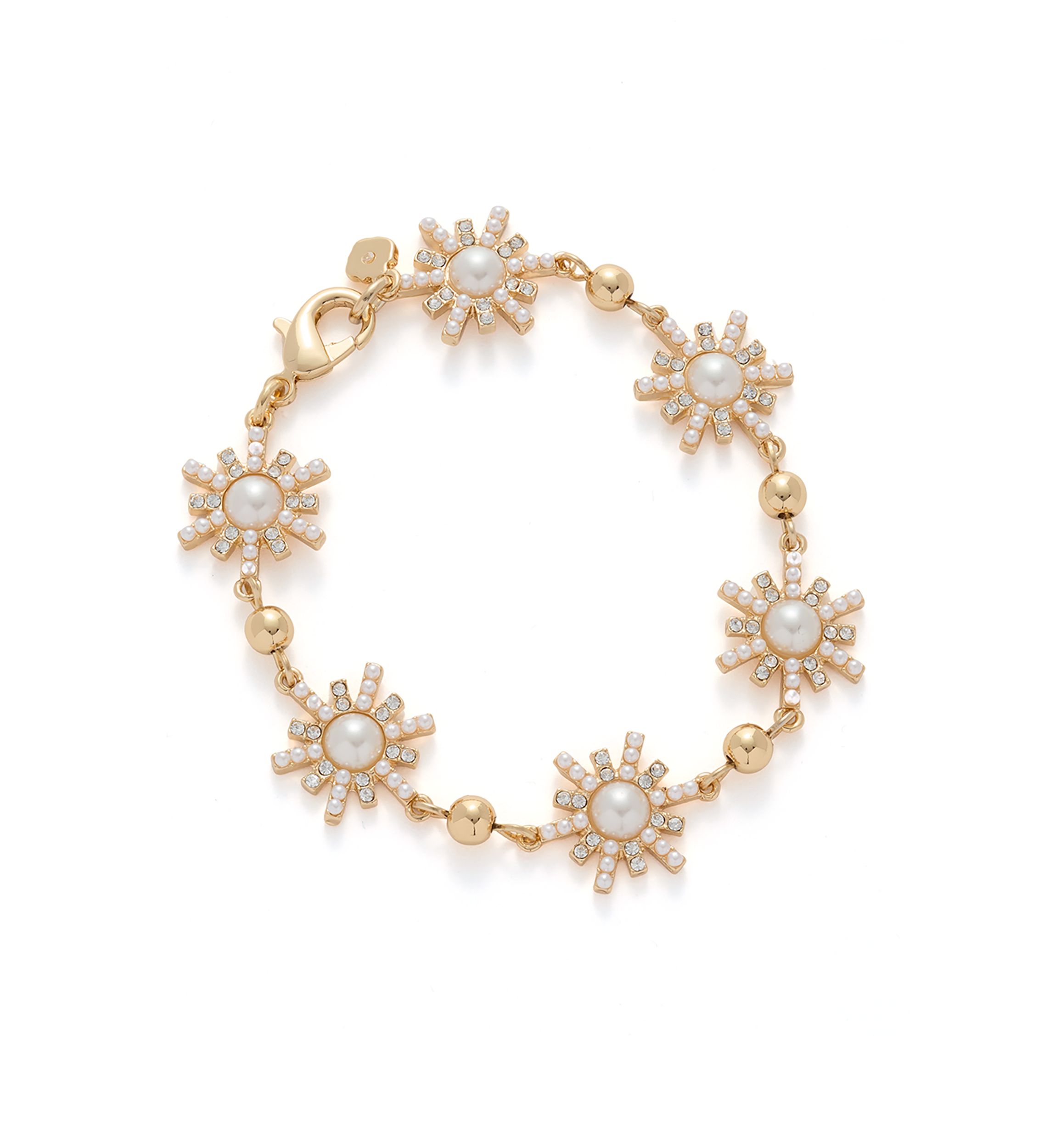 Gold Tone Starburst Pearl Flex Bracelet