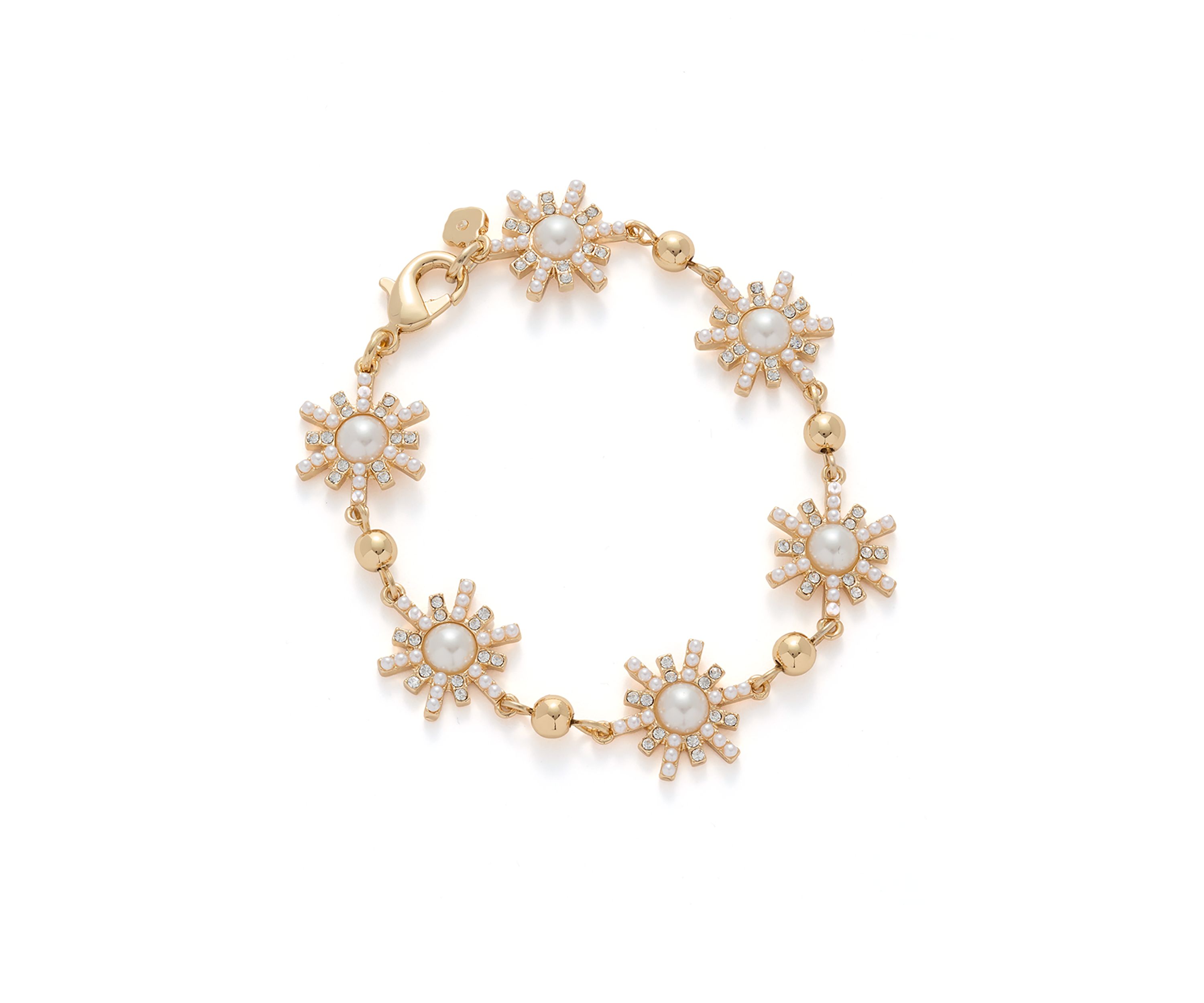 Gold Tone Starburst Pearl Flex Bracelet