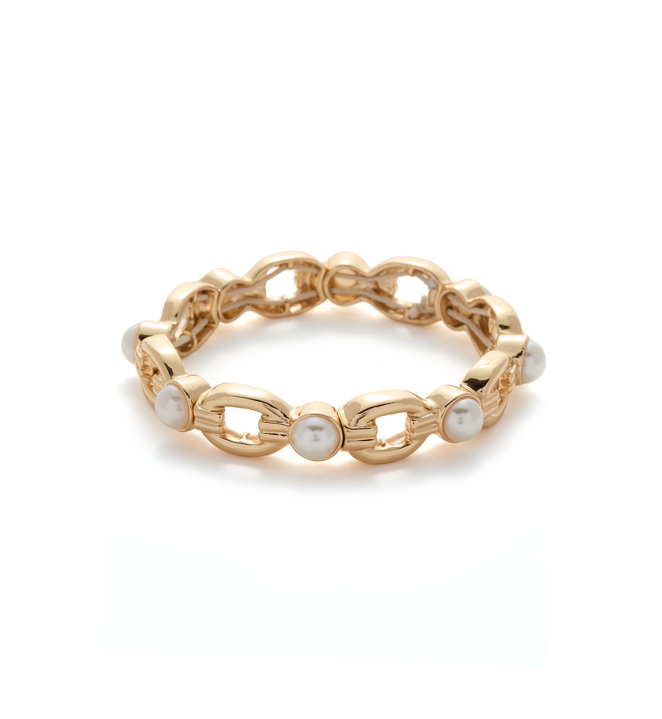 Gold Tone Pearl Link Stretch Bracelet