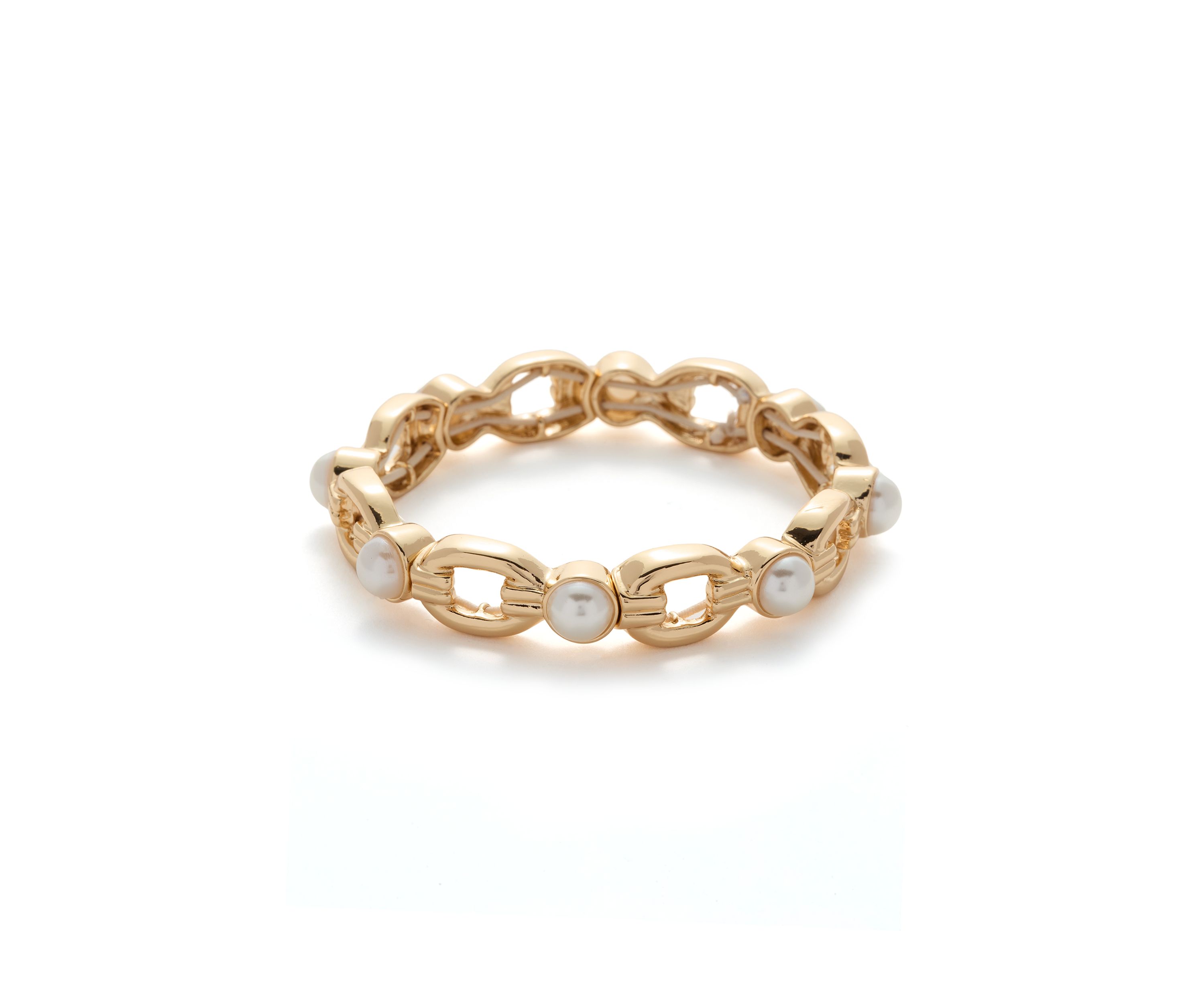 Gold Tone Pearl Link Stretch Bracelet