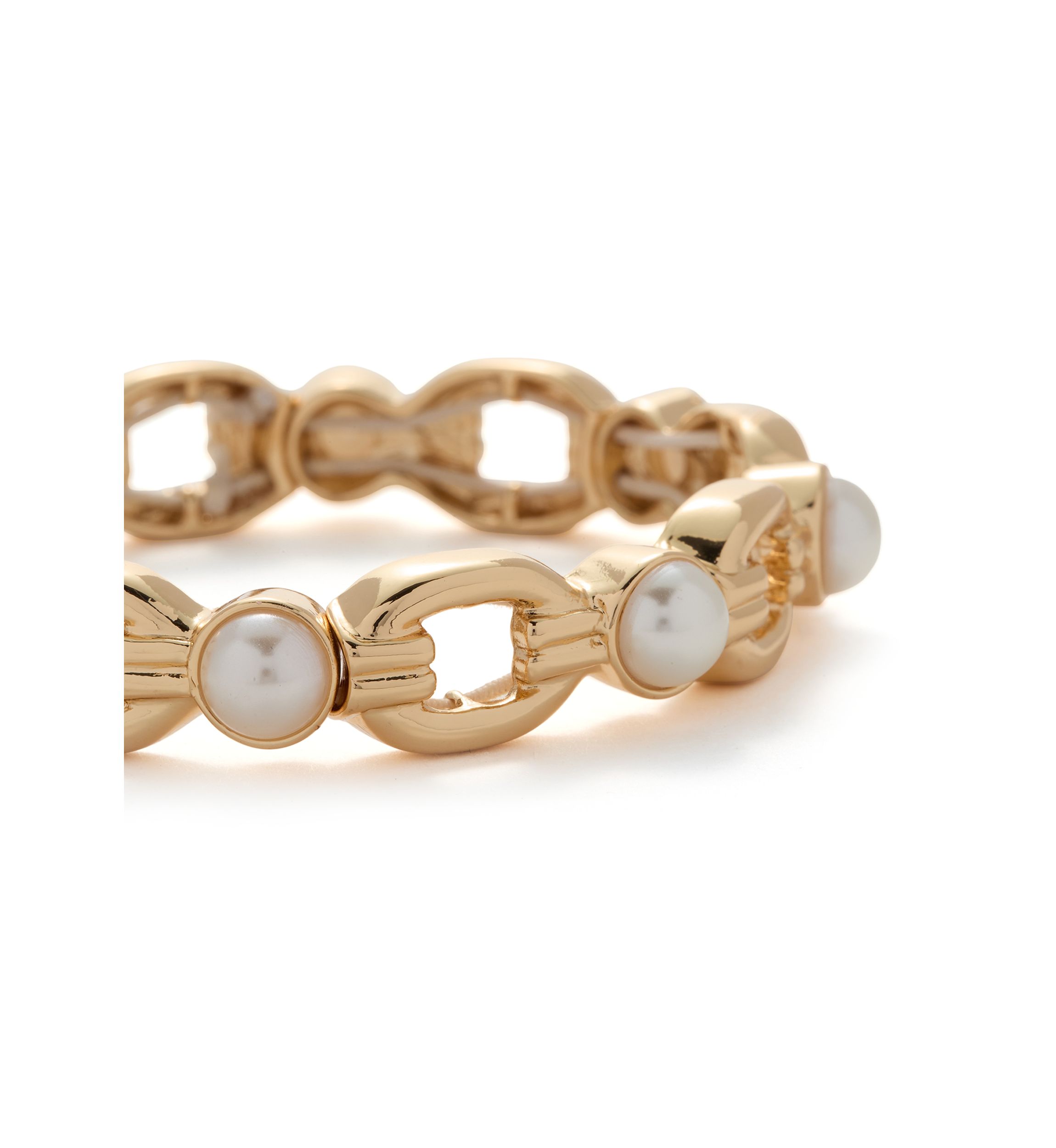 Gold Tone Pearl Link Stretch Bracelet