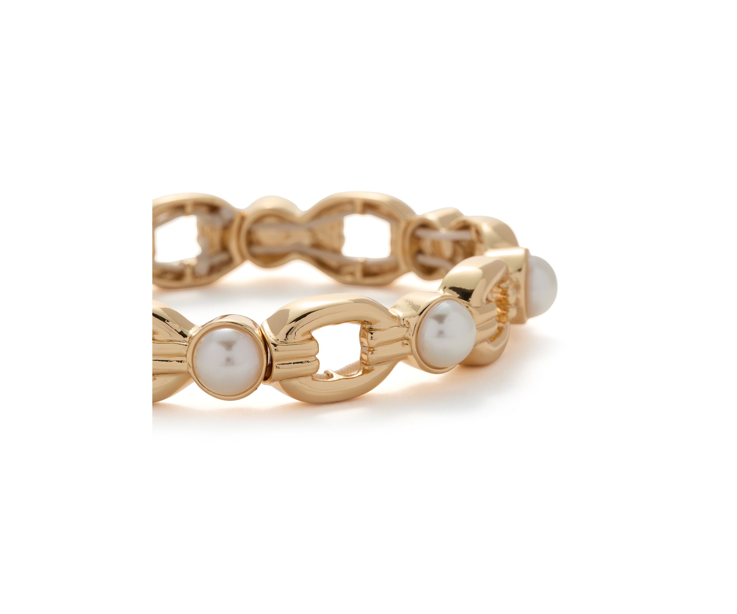 Gold Tone Pearl Link Stretch Bracelet
