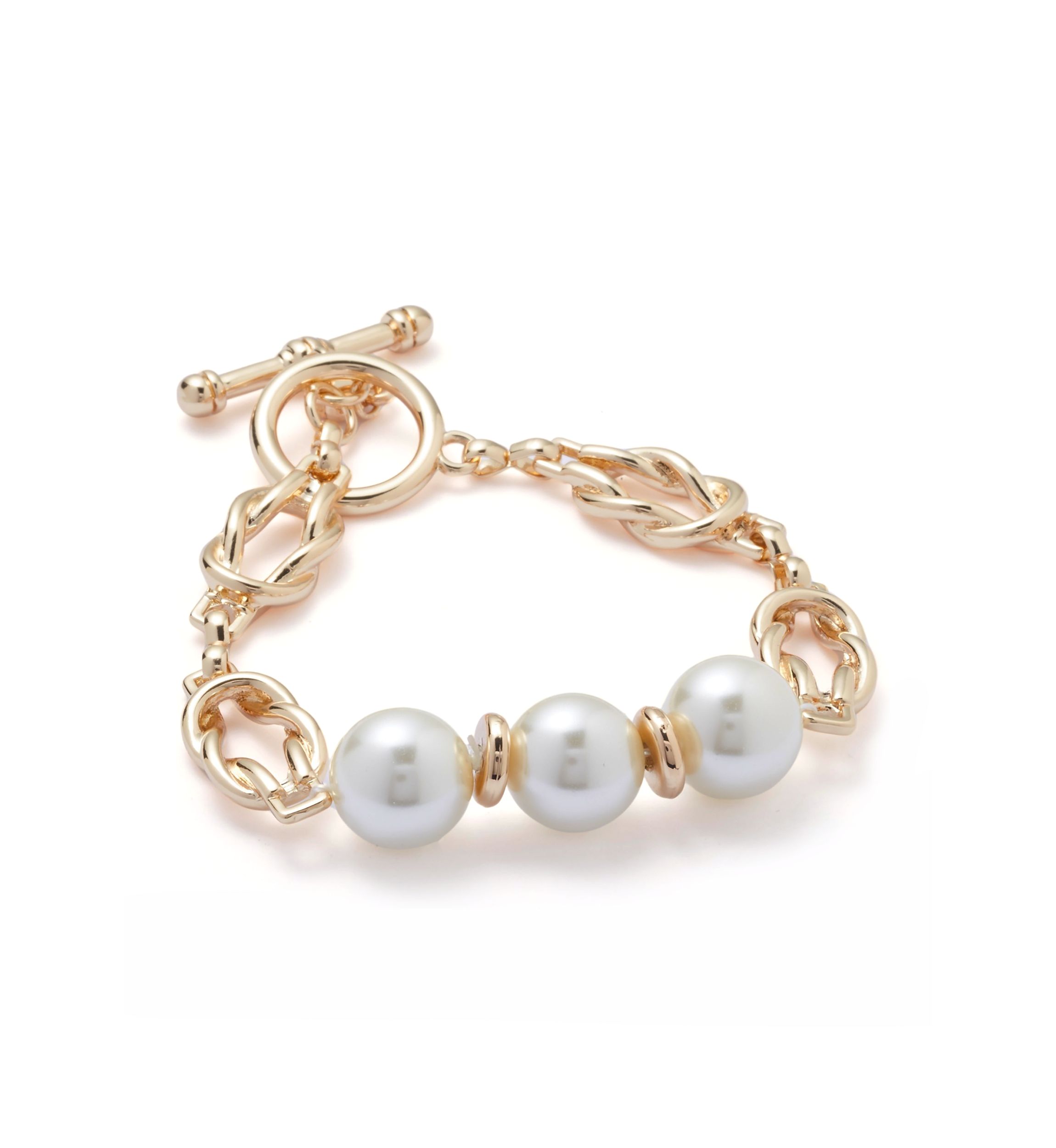 Gold Tone Pearl Twist Flex Bracelet