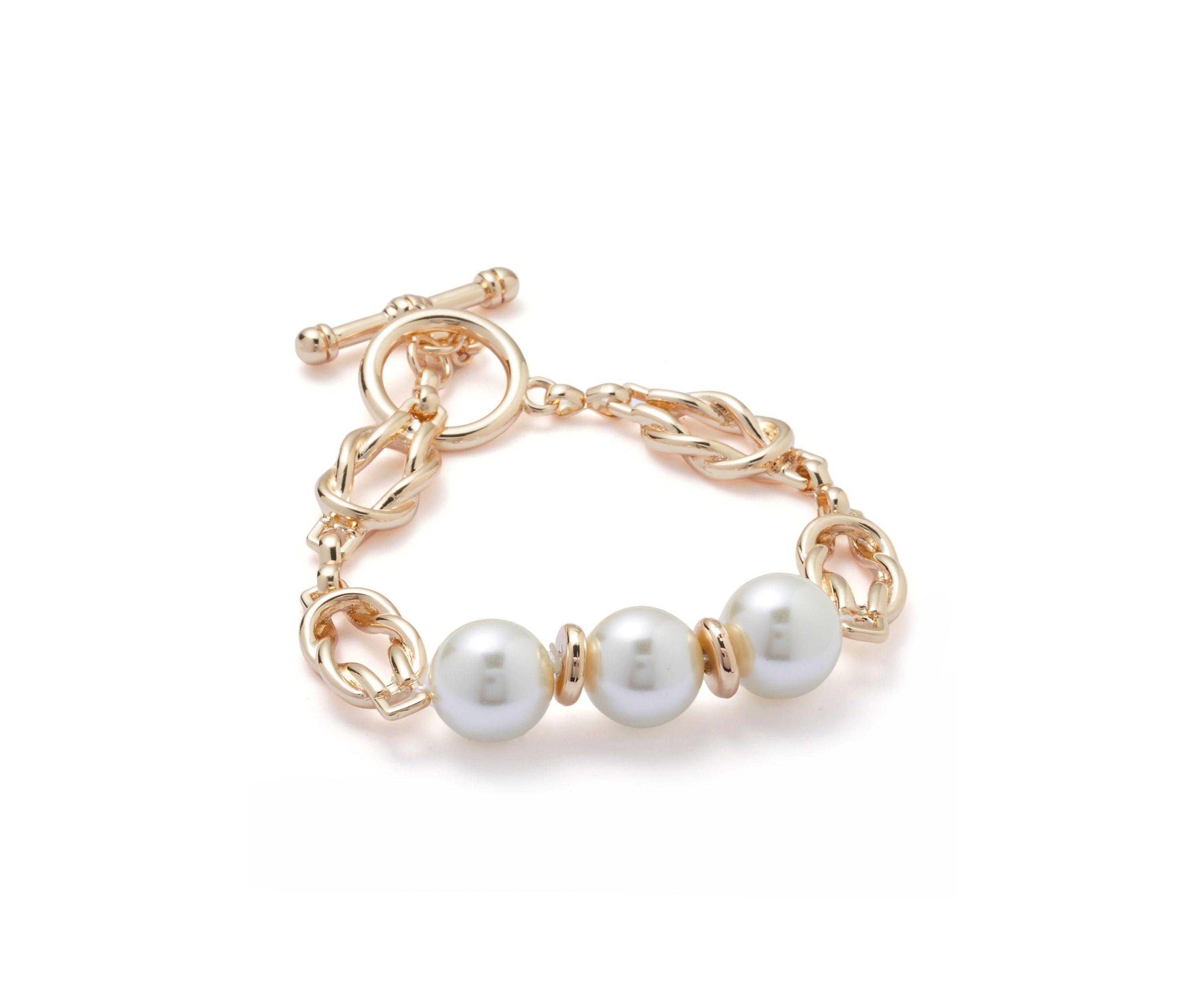 Gold Tone Pearl Twist Flex Bracelet