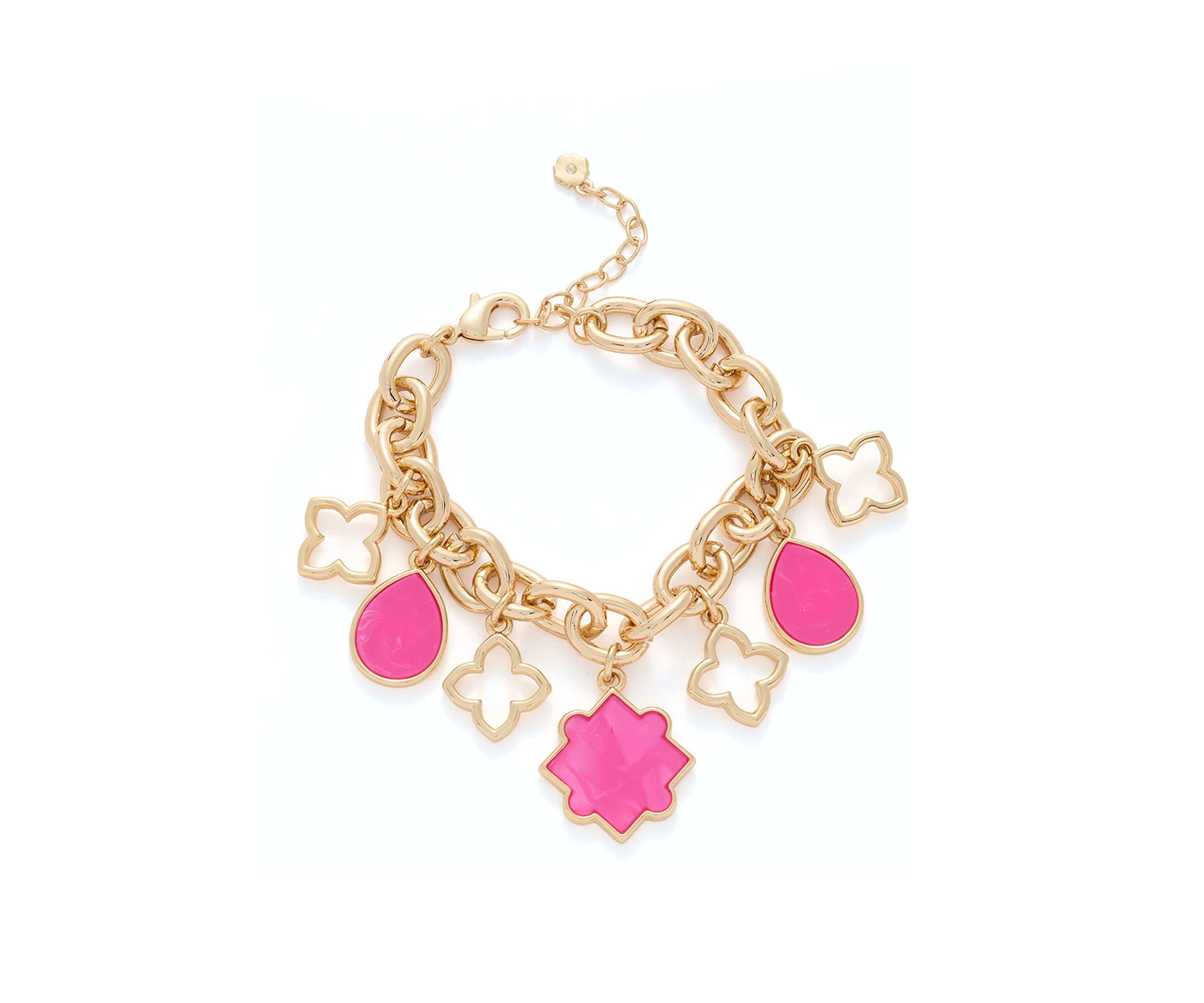 Gold Tone Quatrefoil Charm Bracelet