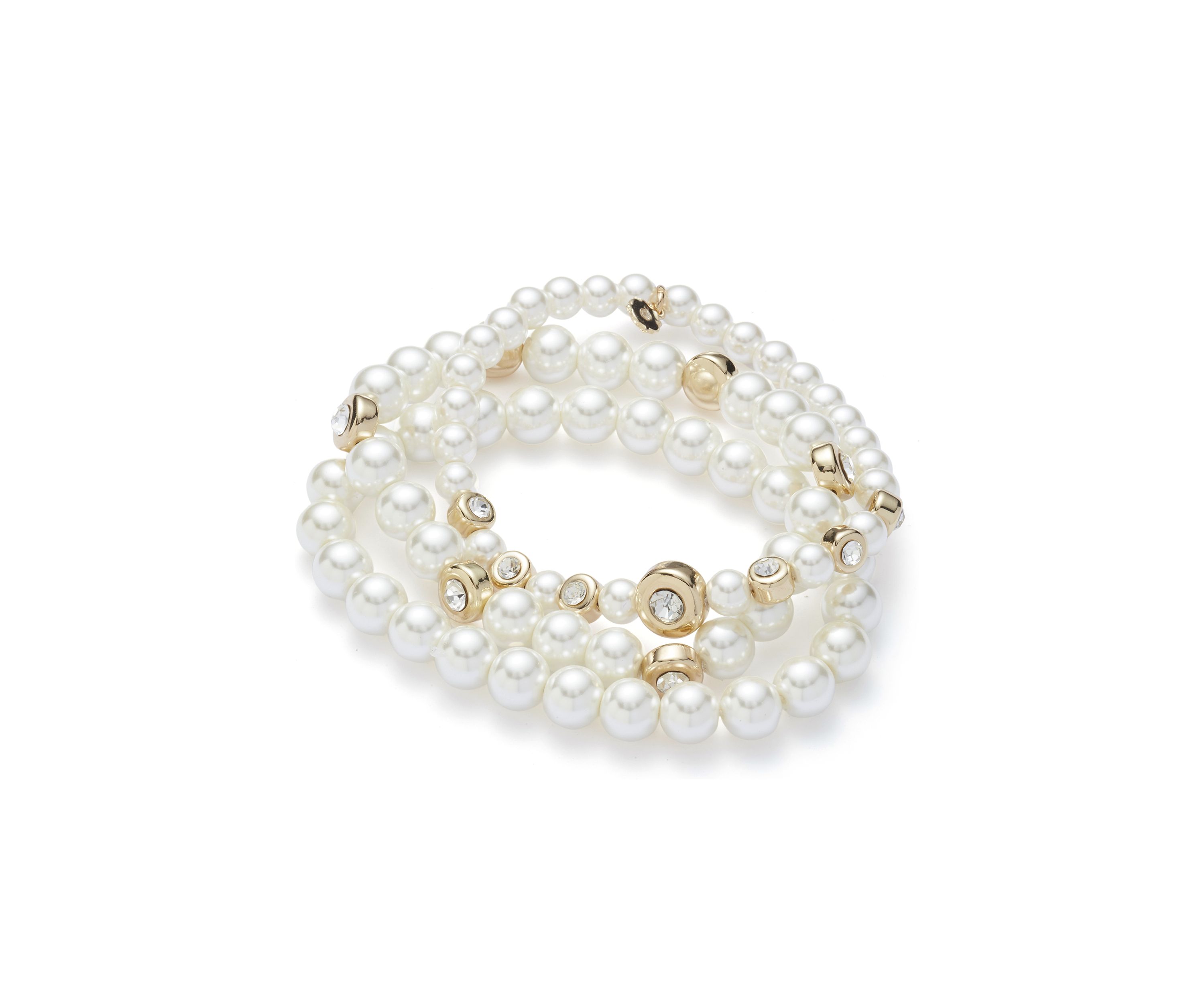 Gold Tone Pearl Bexel Stretch Bracelet Set
