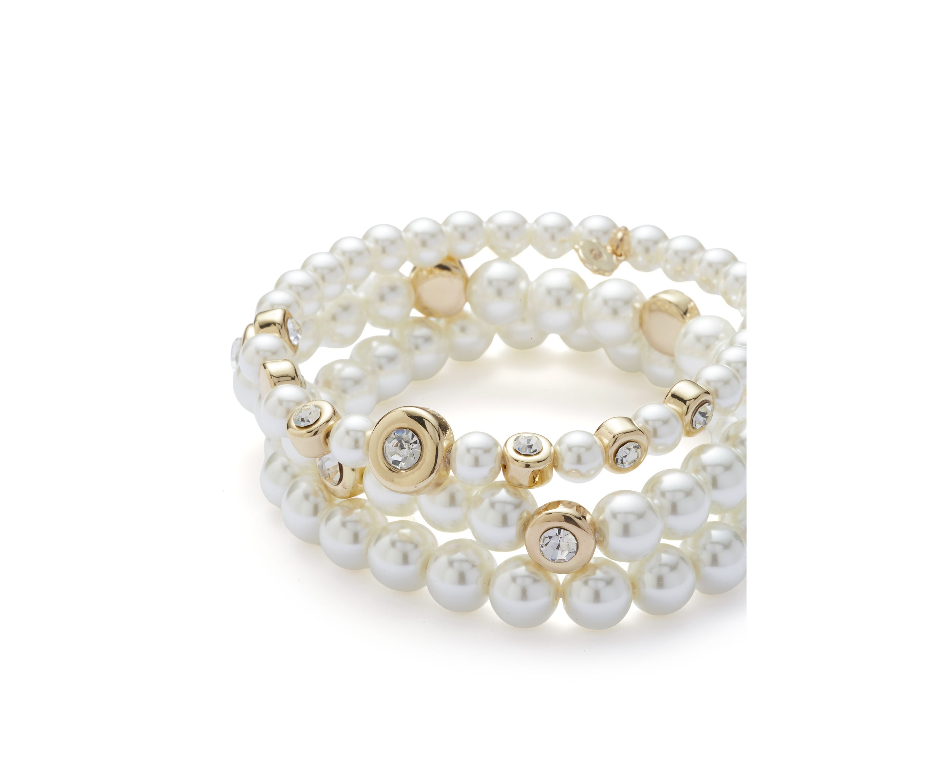 Gold Tone Pearl Bexel Stretch Bracelet Set